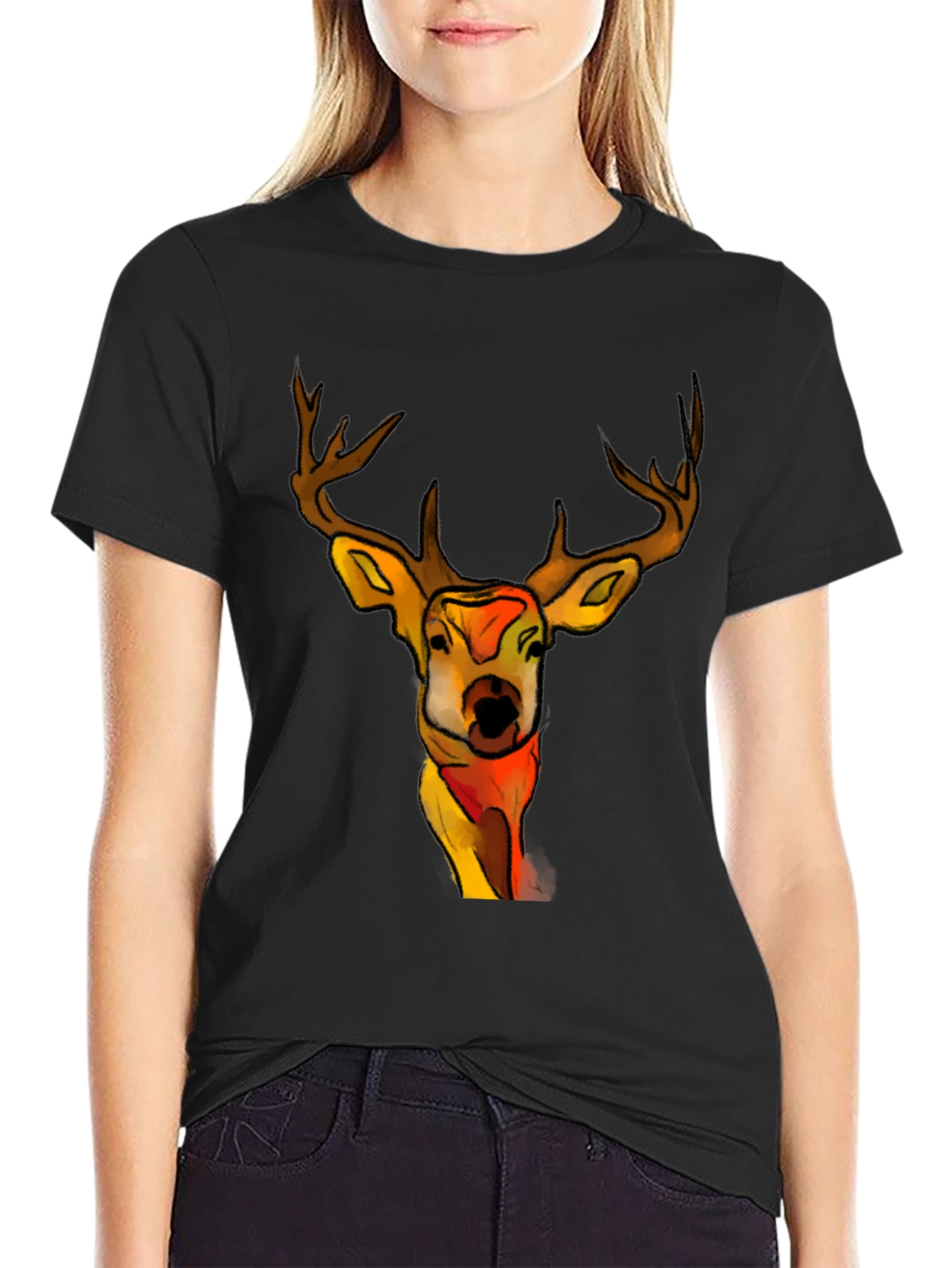Black Deer Graphic Black T-Shirt - Unique Animal Tee view 2