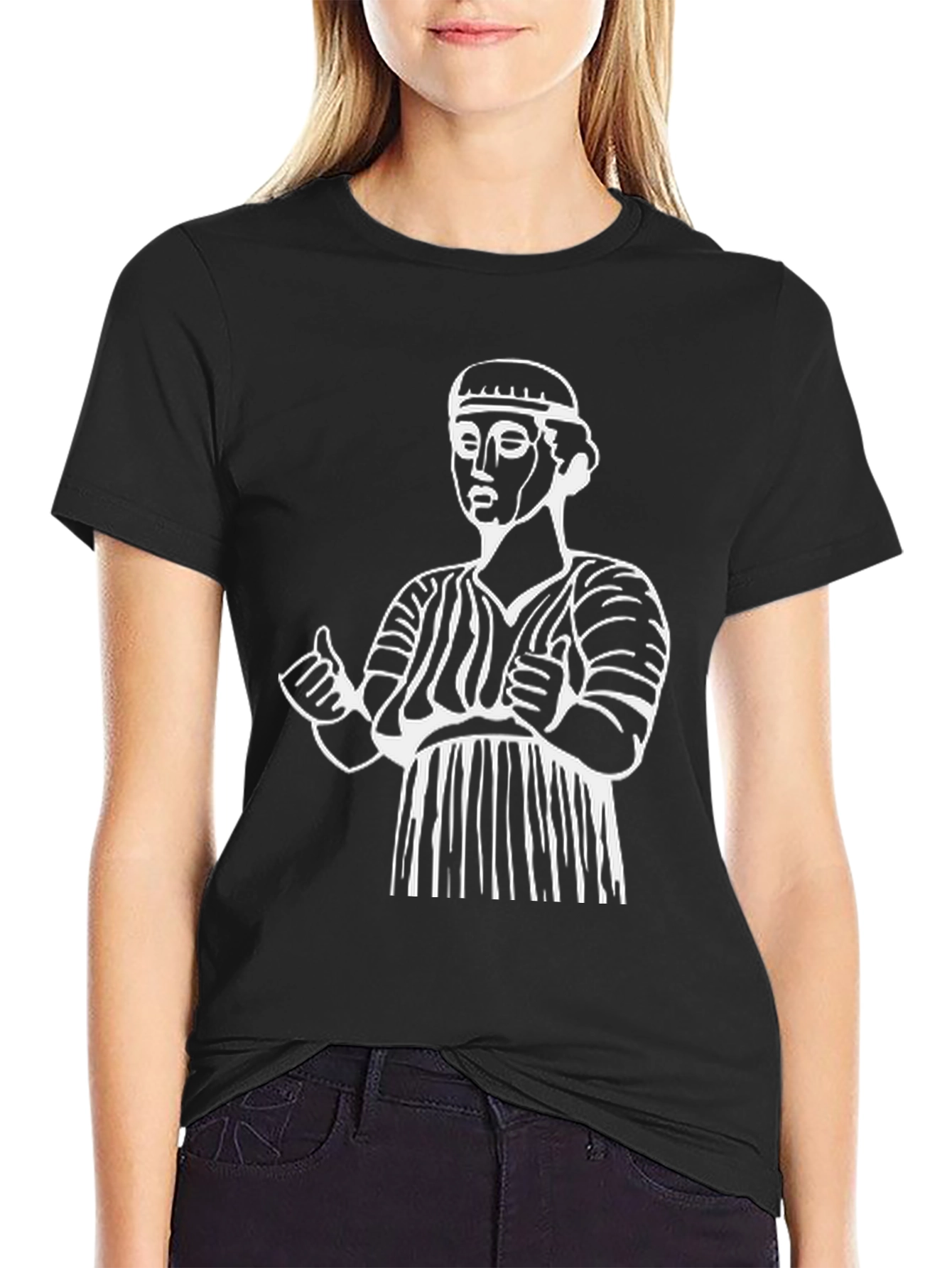 Black Ancient Statue Graphic Tee - Black Cotton Comfort view 2