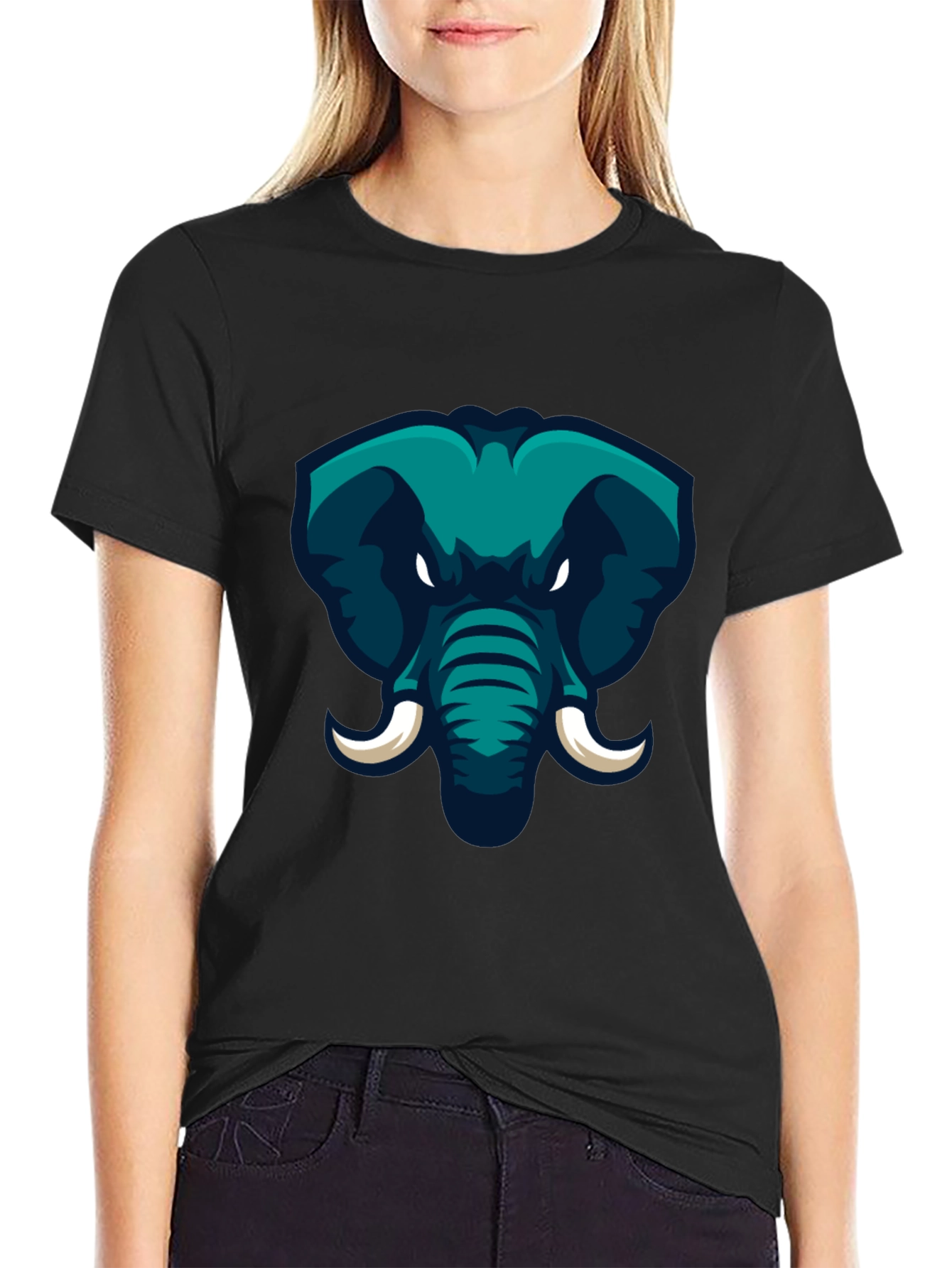 Black Elephant Graphic Print Black T-Shirt view 2