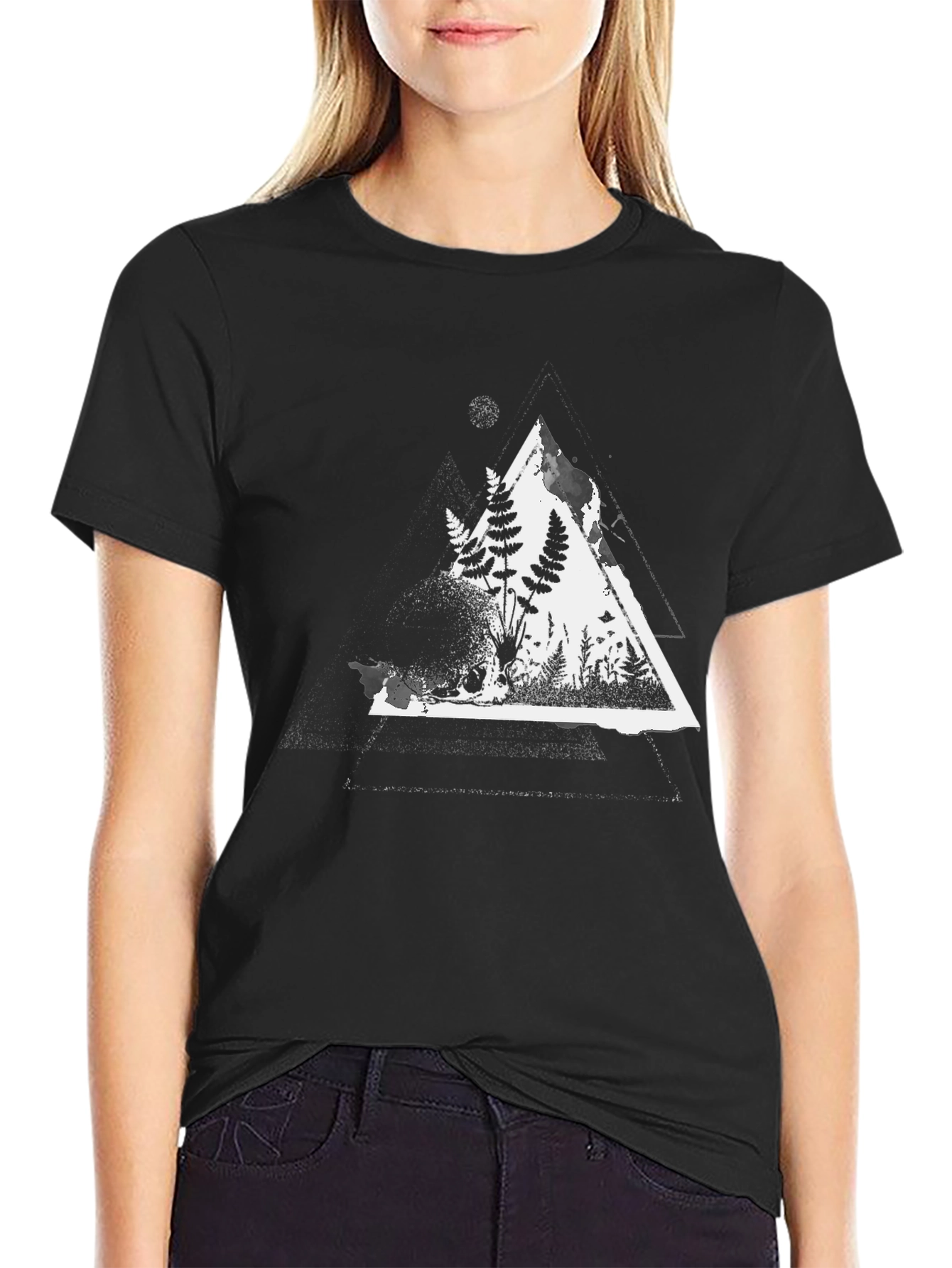 Black Nature Triangle Graphic Tee - Men's Black Cotton T-Shirt view 2