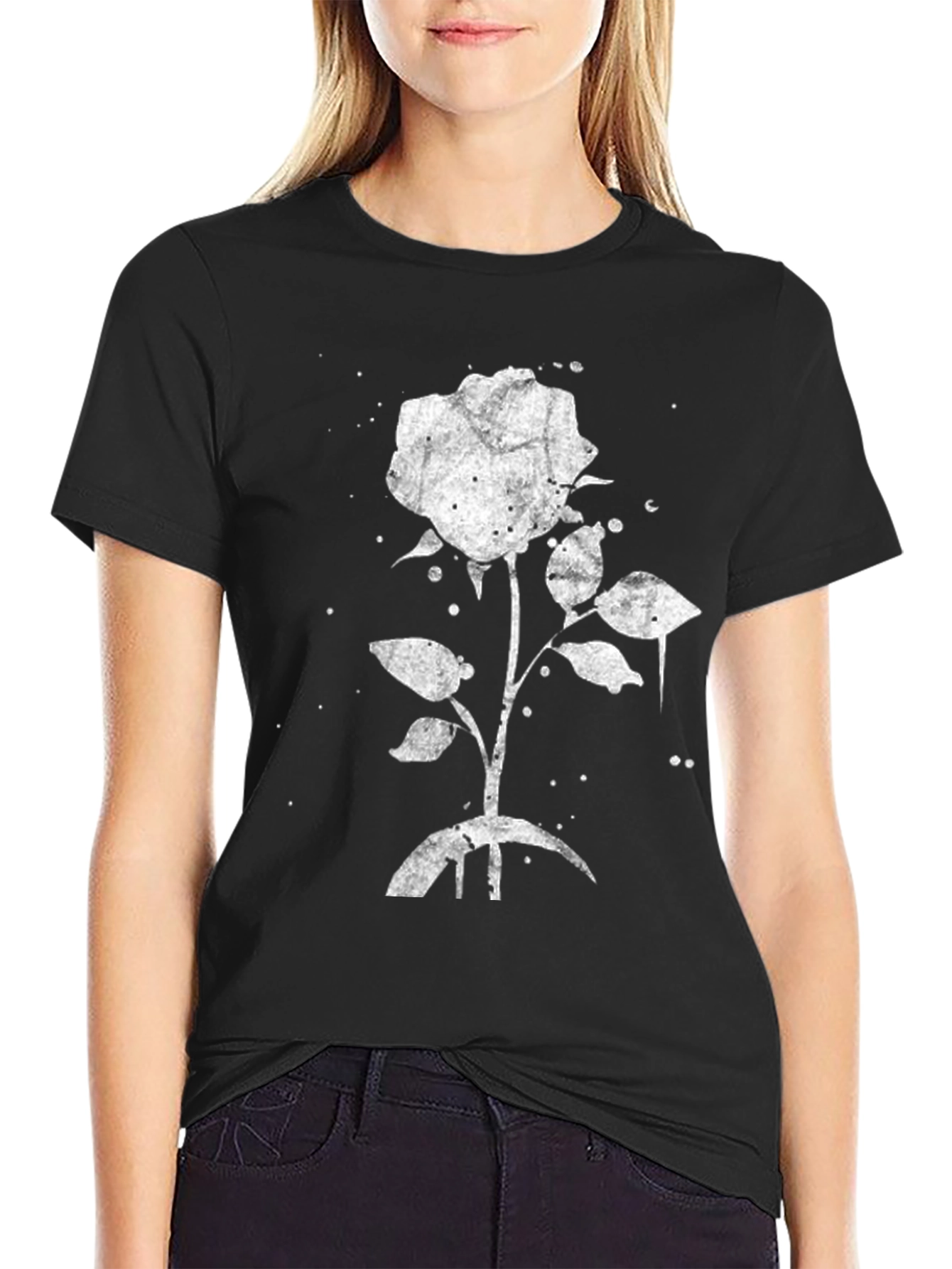 Black Black Rose Graphic Tee - Stylish & Unique view 2