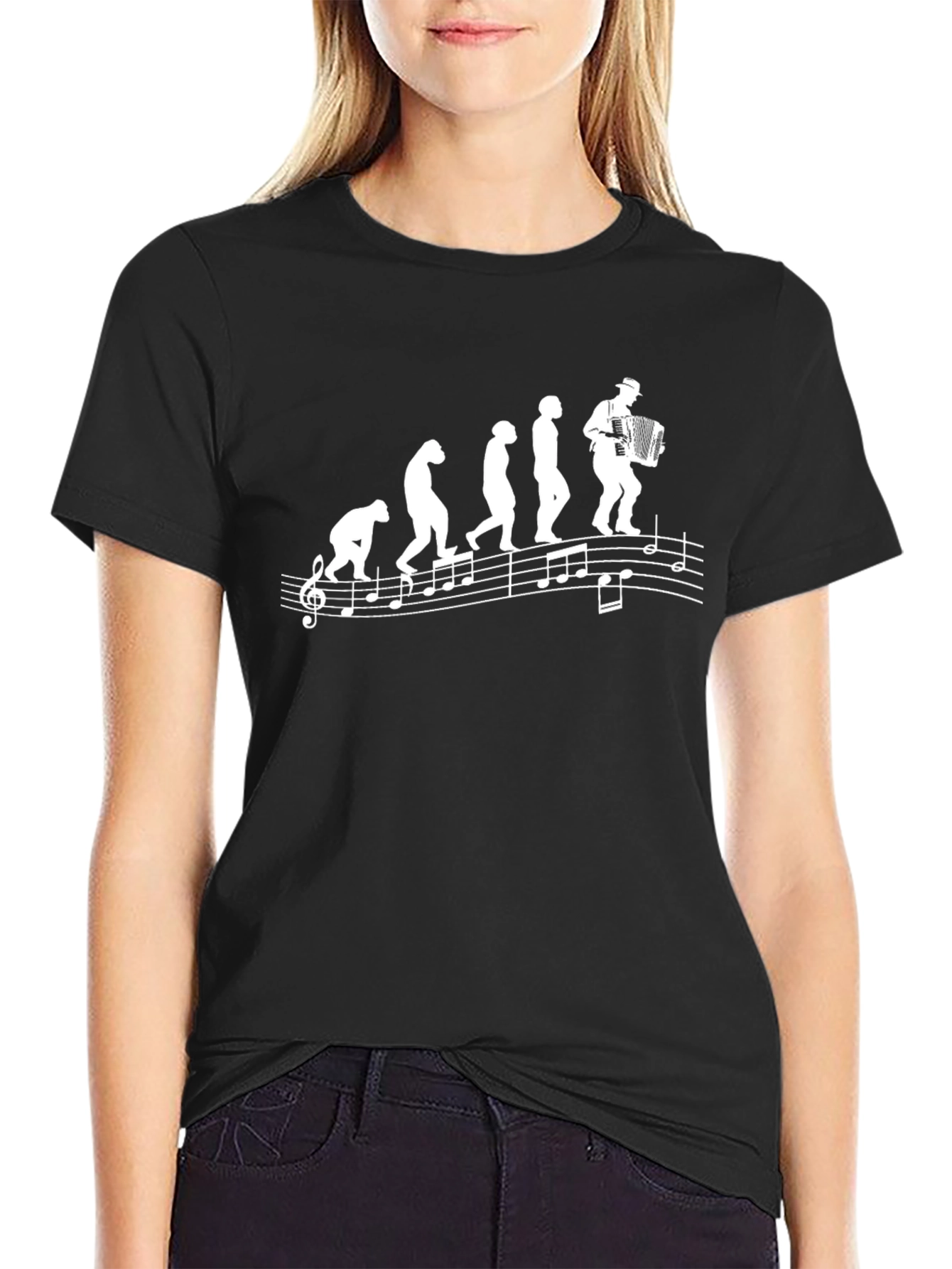 Black Accordion Evolution T-Shirt - Musical Humor view 2