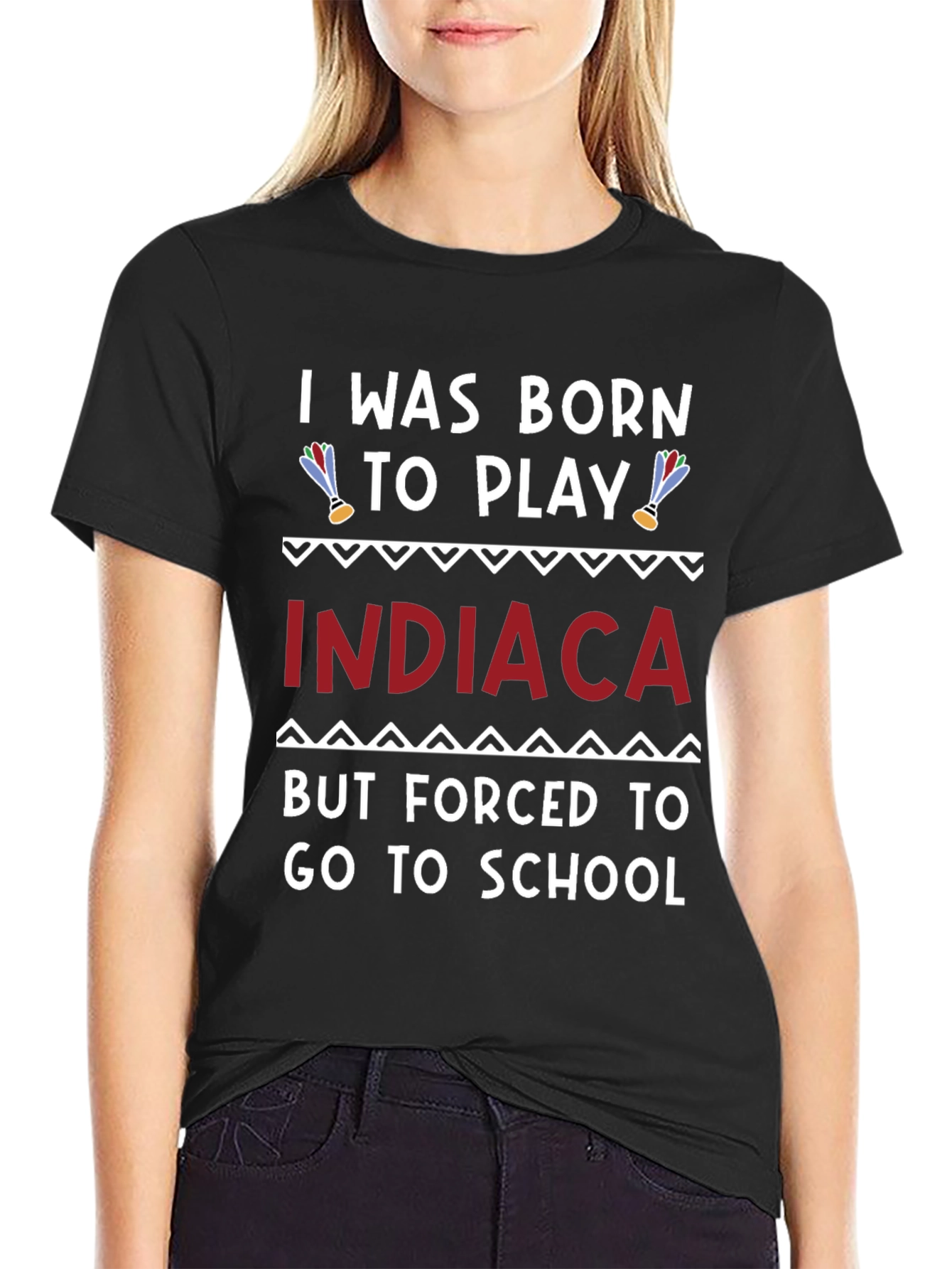 Black Born to Play Indiaca T-Shirt view 2