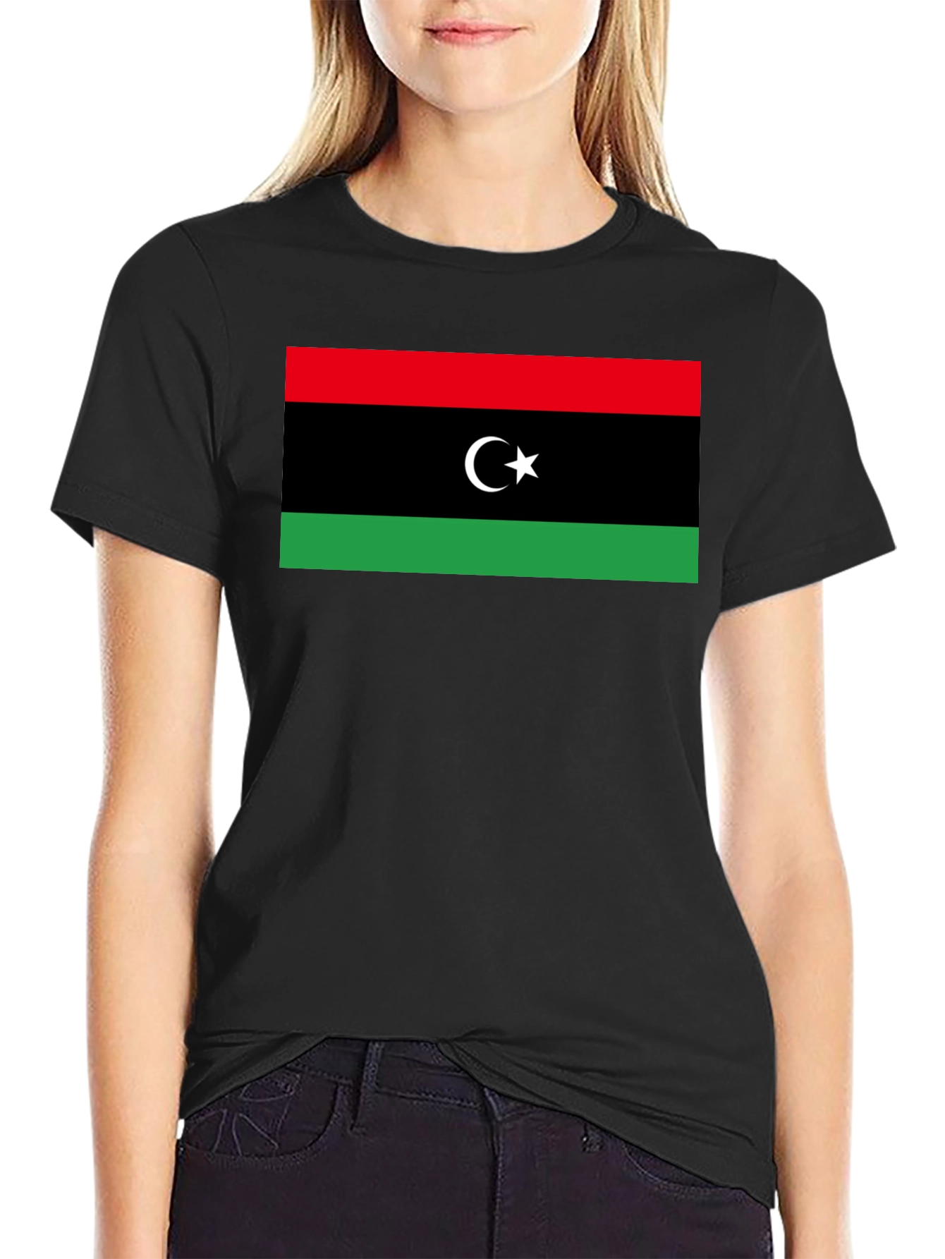 Black Libya Flag T-Shirt - Black Cotton Tee view 2