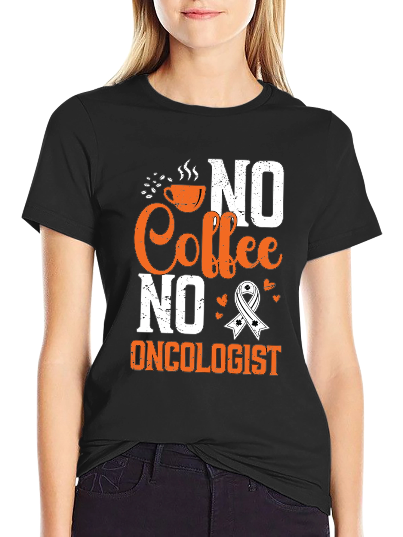 Black No Coffee No Oncologist T-Shirt, Cancer Awareness view 2