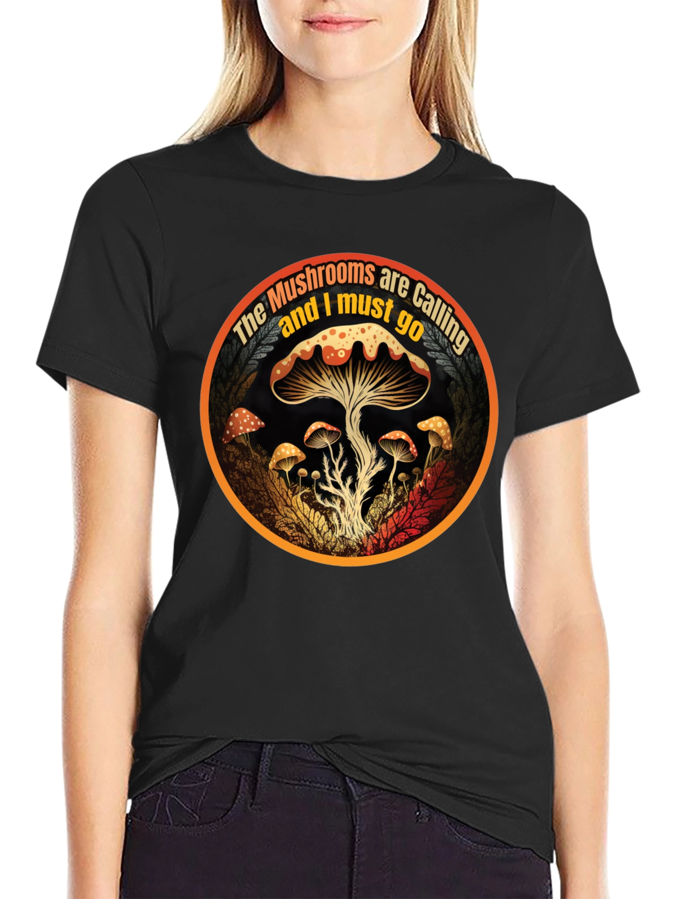 Black Mushroom Calling T-Shirt - Nature Lover Apparel view 2