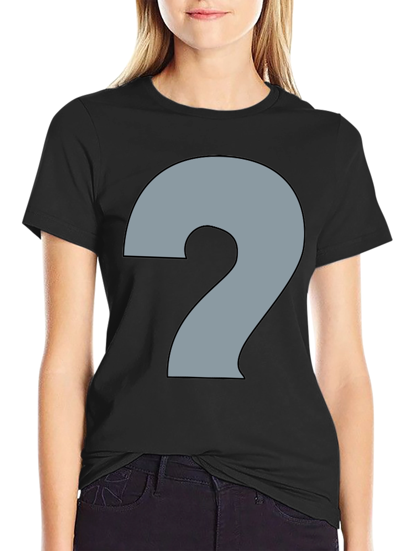 Black Men's Black T-Shirt with Question Mark Graphic view 2