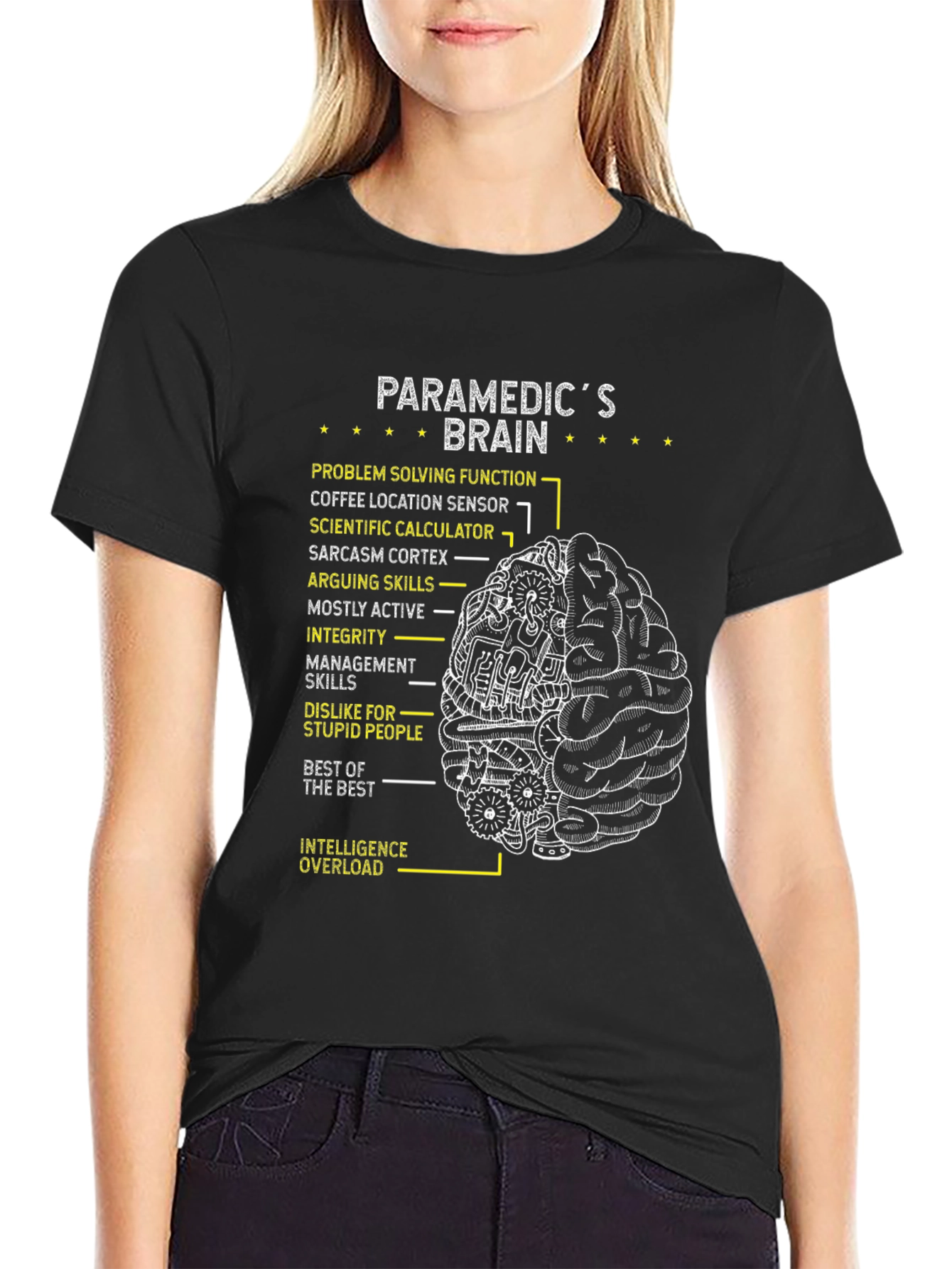 Black Paramedic's Brain T-Shirt - Funny EMT Tee view 2