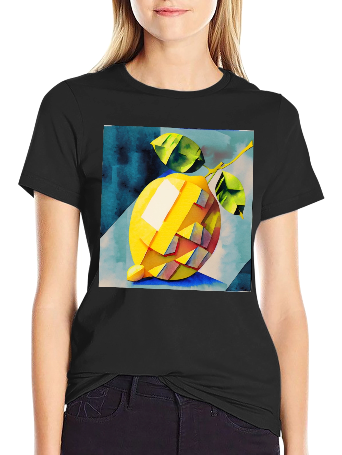 Black Abstract Lemon Graphic Tee - Stylish & Unique Design view 2