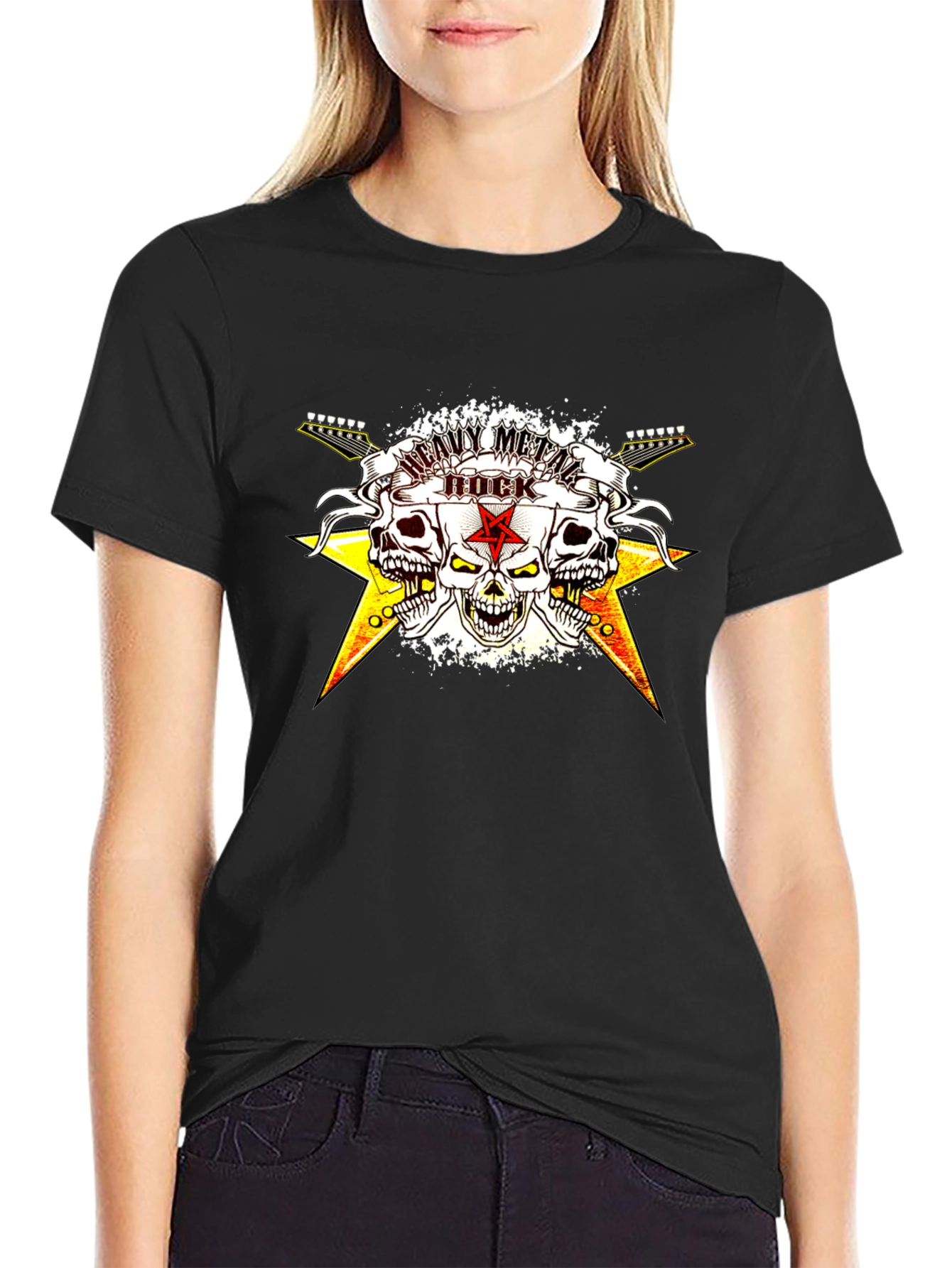 Black Heavy Metal Rock Skull Graphic T-Shirt view 2