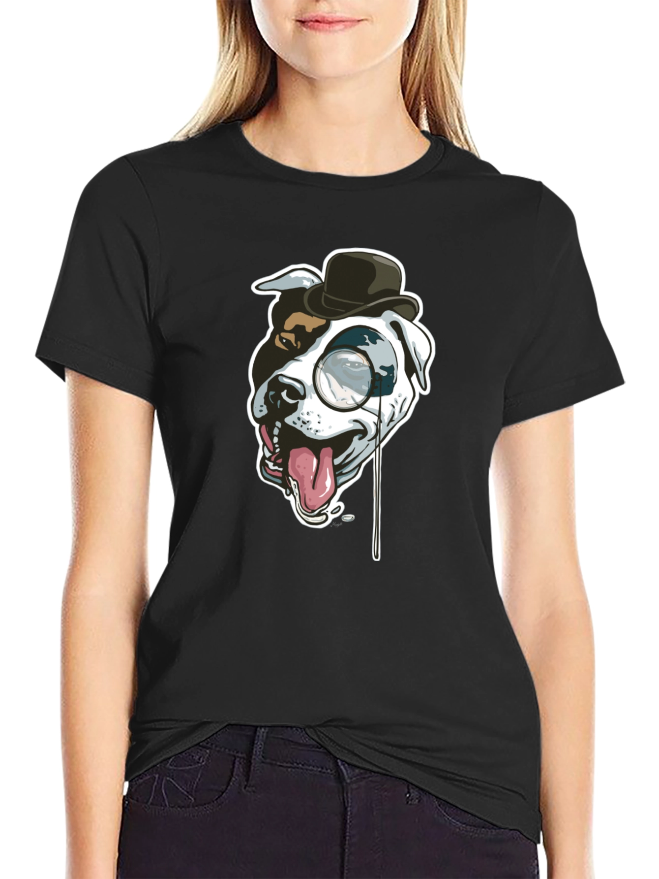 Black Dog with Monocle Graphic Tee view 2