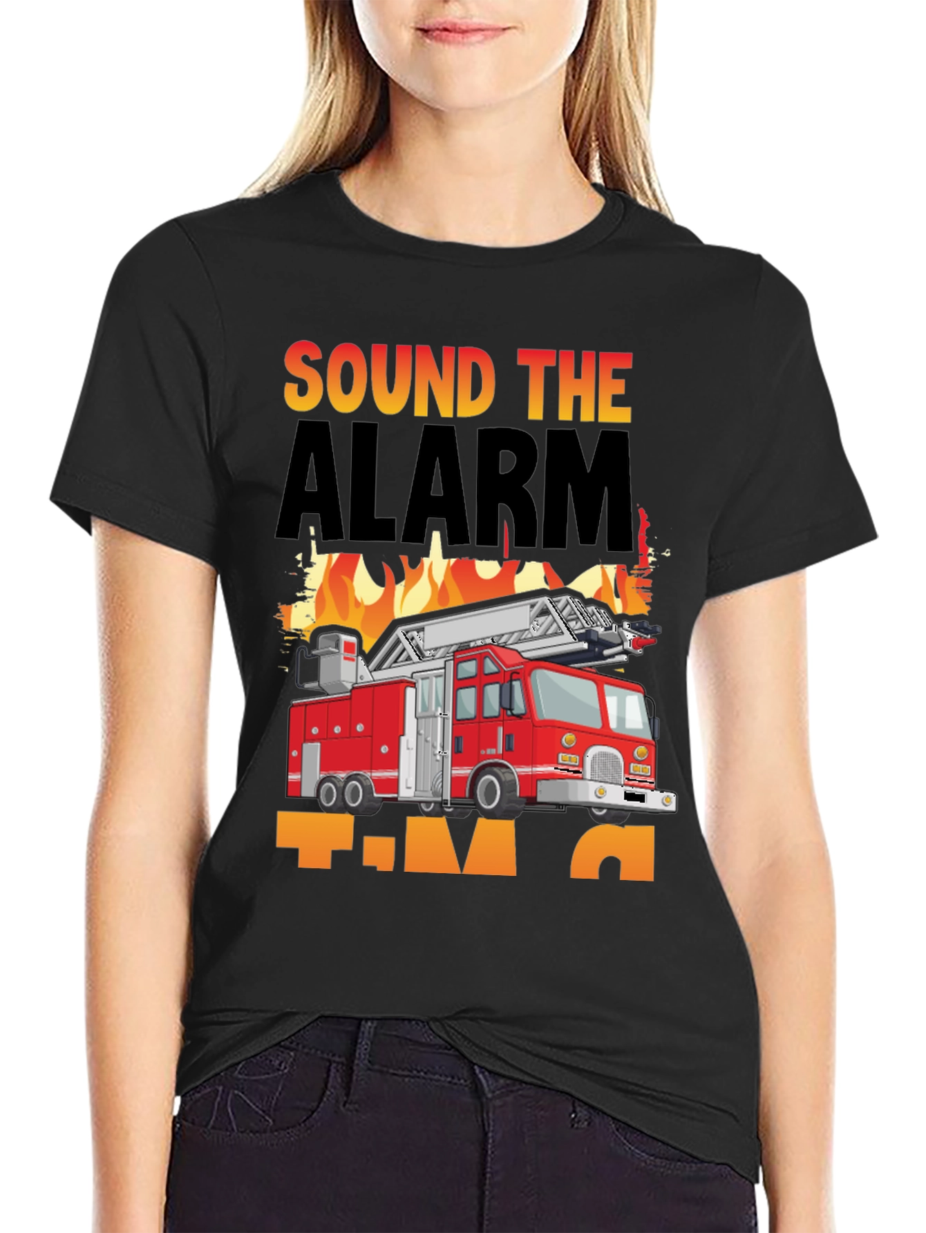 Black Sound the Alarm Fire Truck T-Shirt view 2