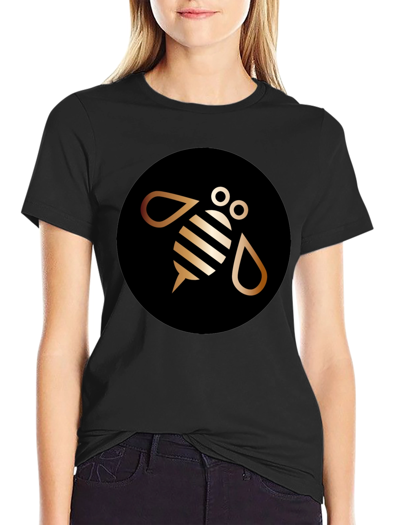 Black Modern Bee Graphic Tee - Black Cotton Blend view 2