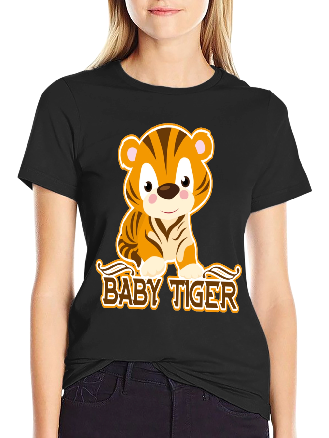 Black Cute Baby Tiger Graphic Tee - Black view 2