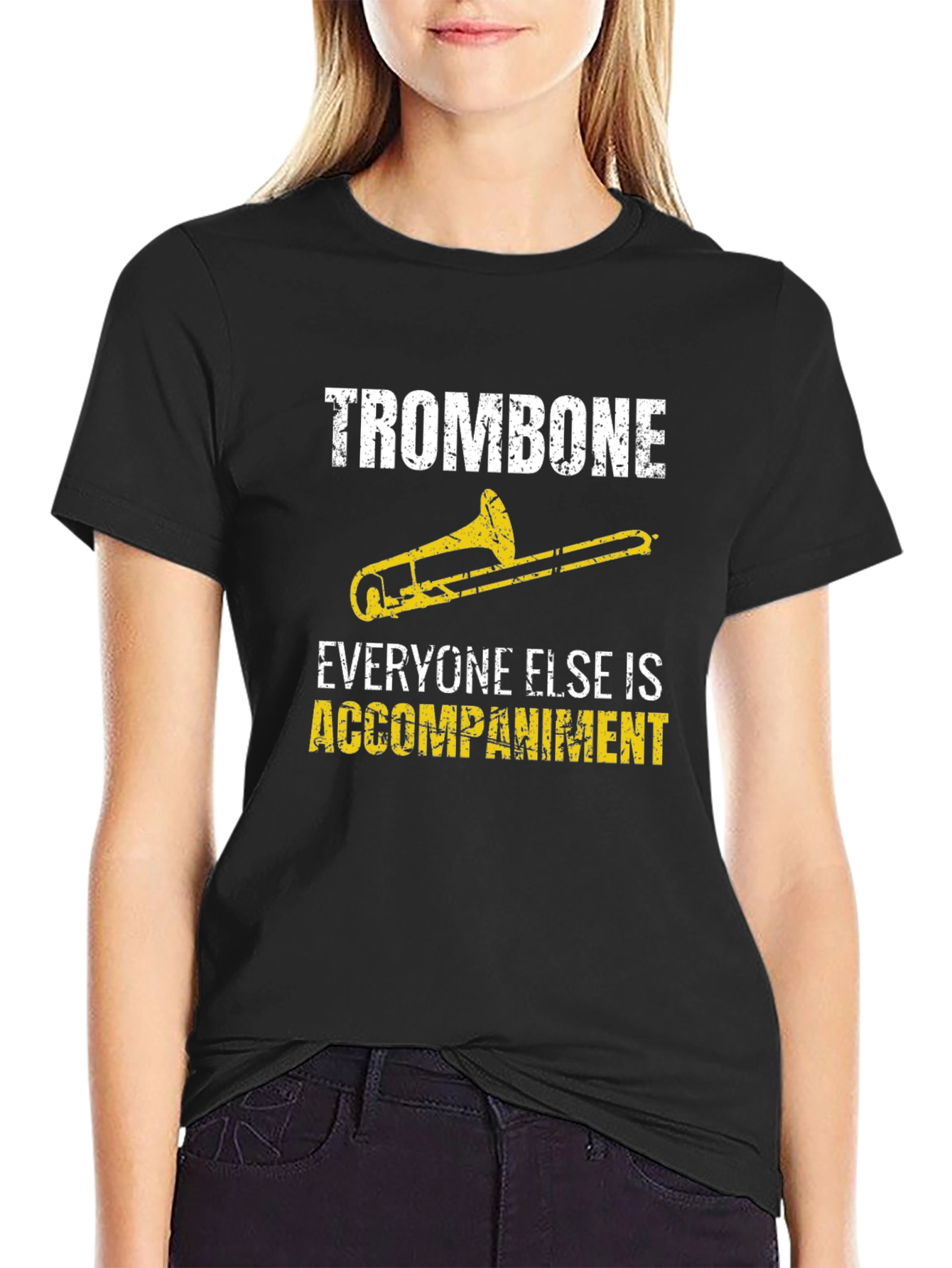 Black Trombone Player T-Shirt - Funny Accompaniment Design view 2