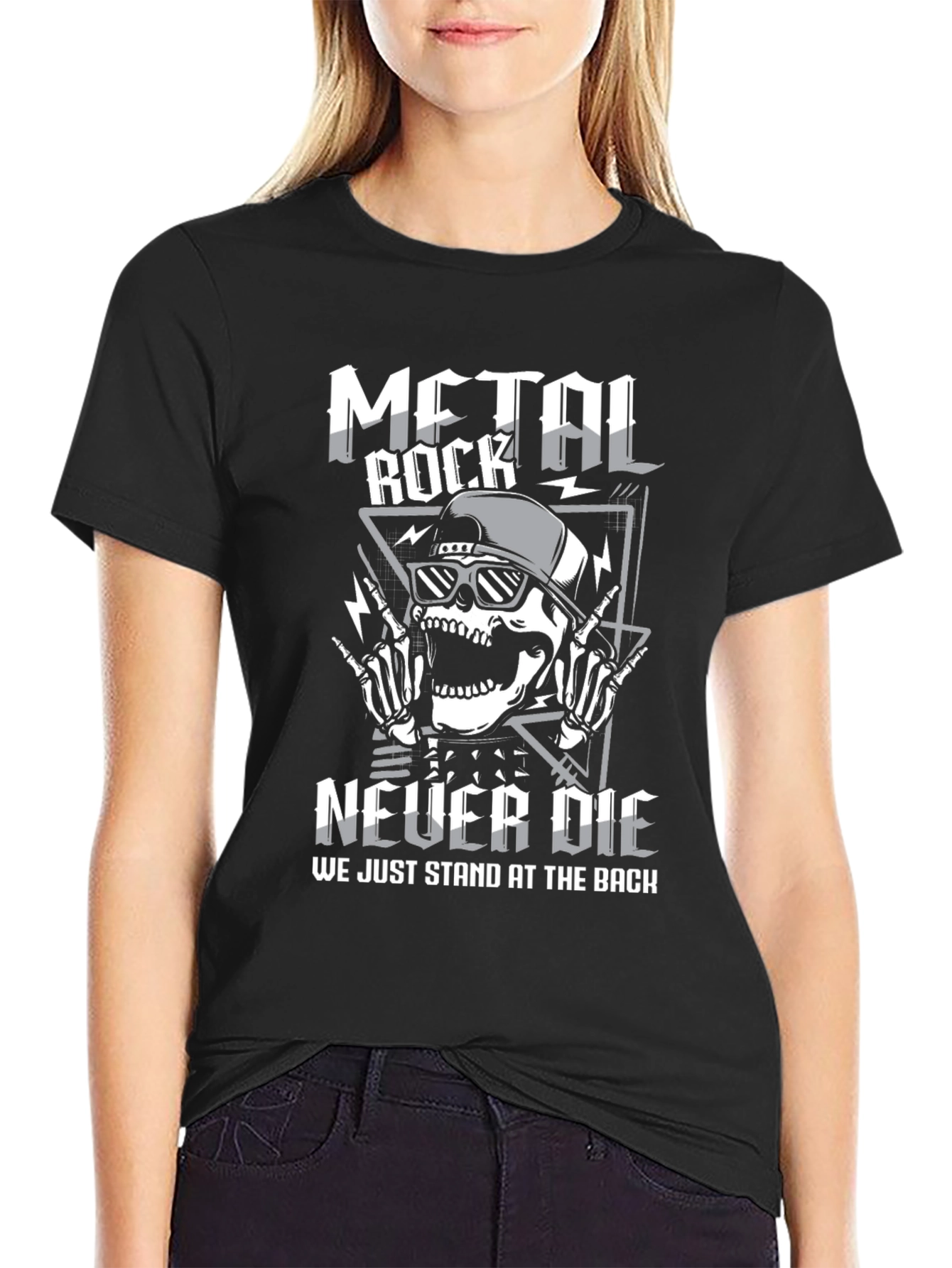 Black Metal Rock Never Die Graphic T-Shirt view 2