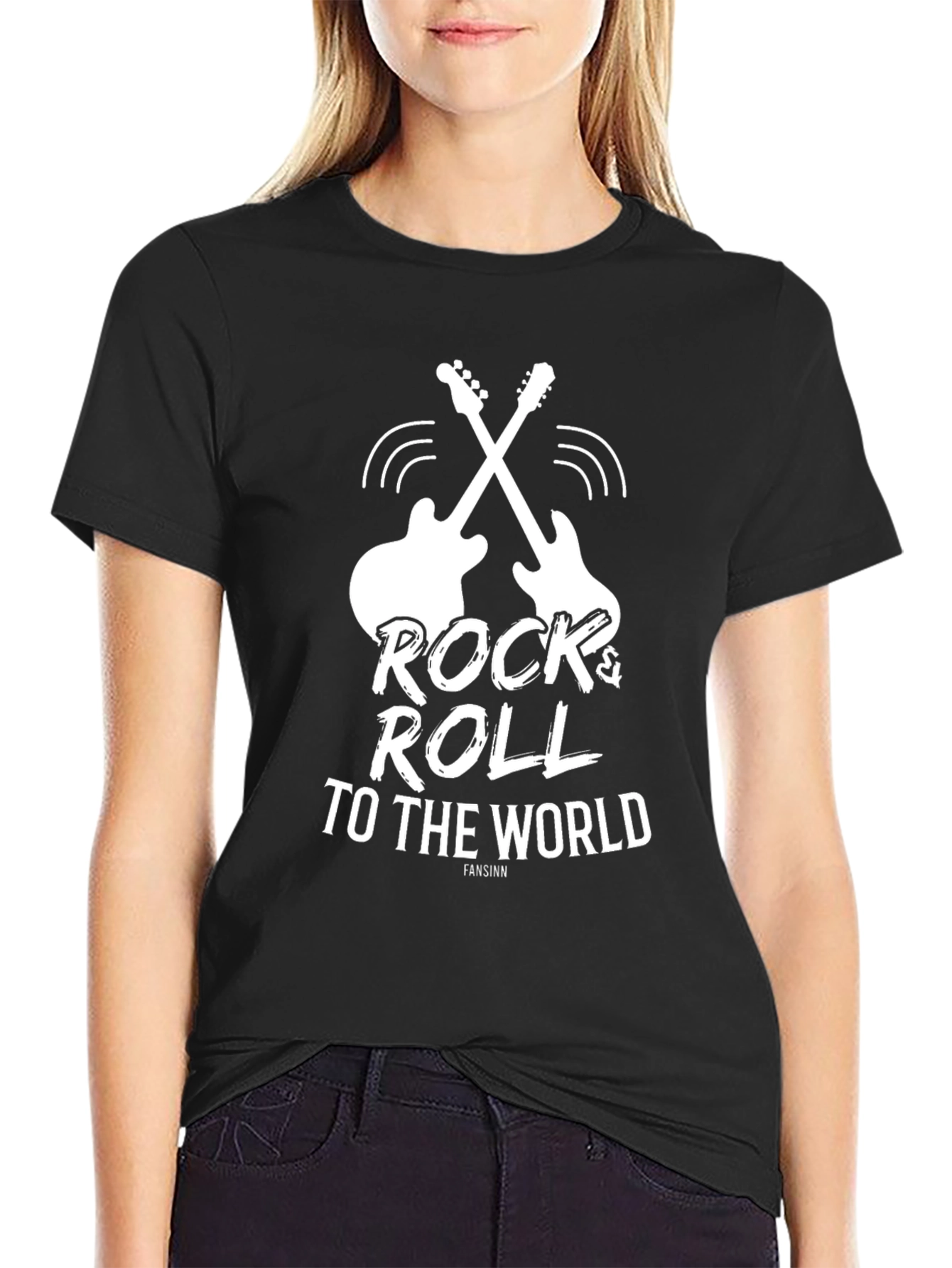 Black Rock and Roll Guitar Graphic T-Shirt view 2