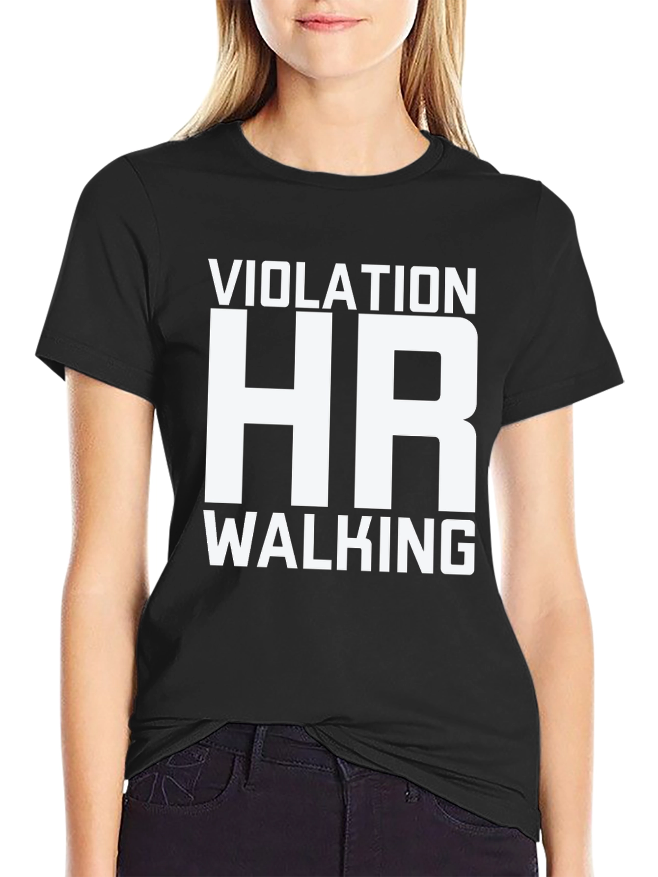 Black HR Violation Walking Humor T-Shirt view 2
