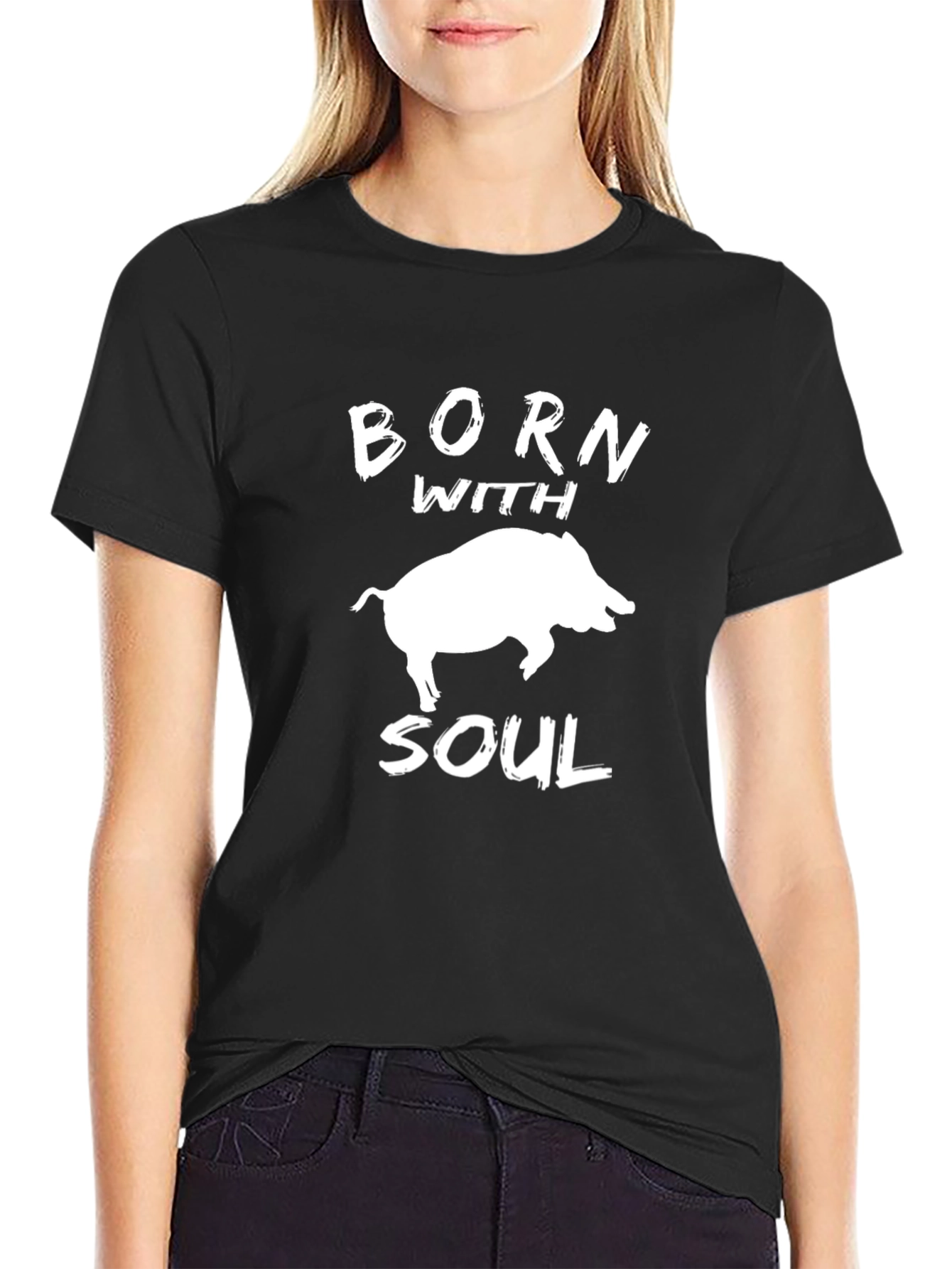 Black Born With Soul Hog T-Shirt view 2