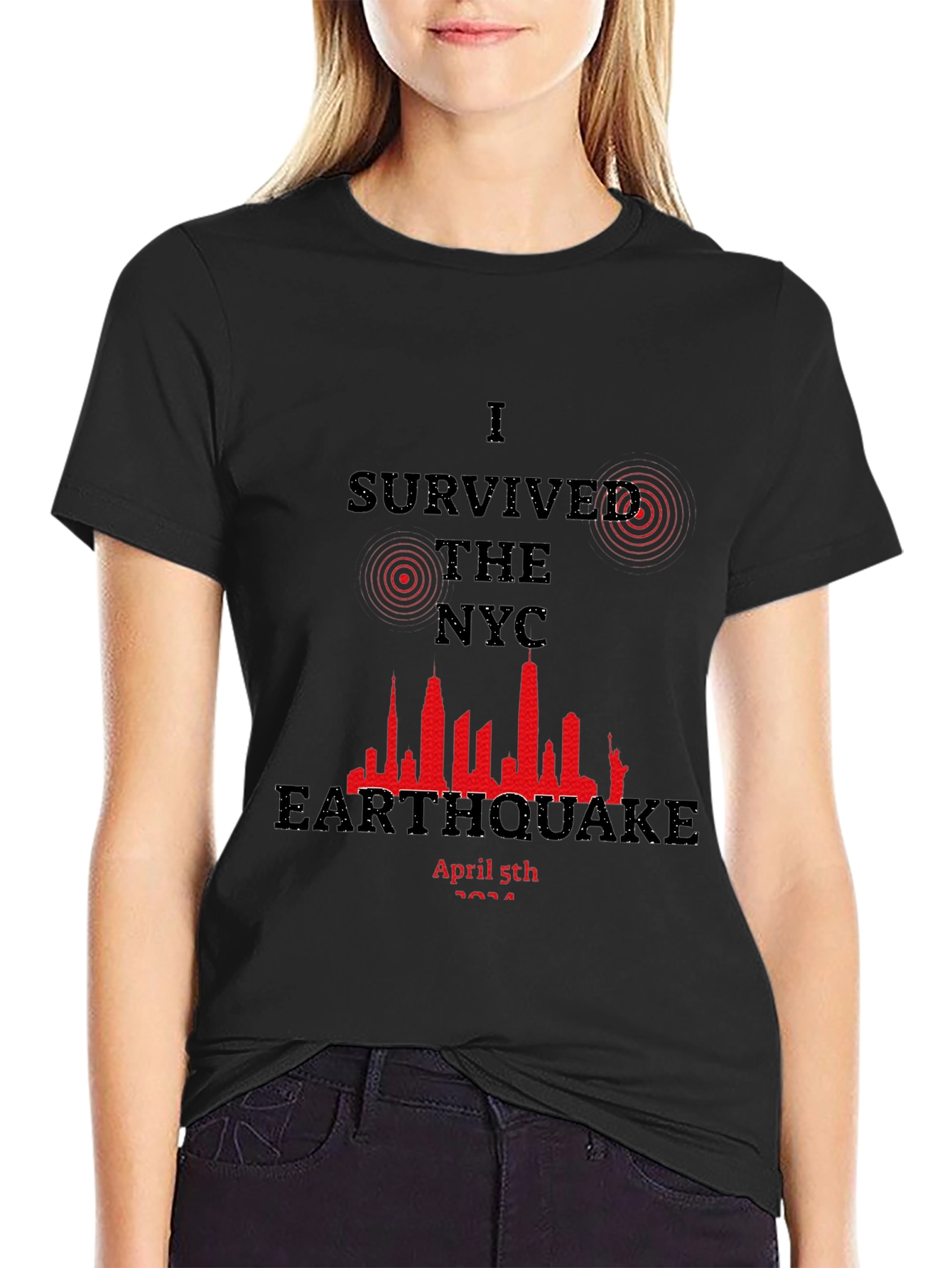 Black I Survived the NYC Earthquake T-Shirt view 2