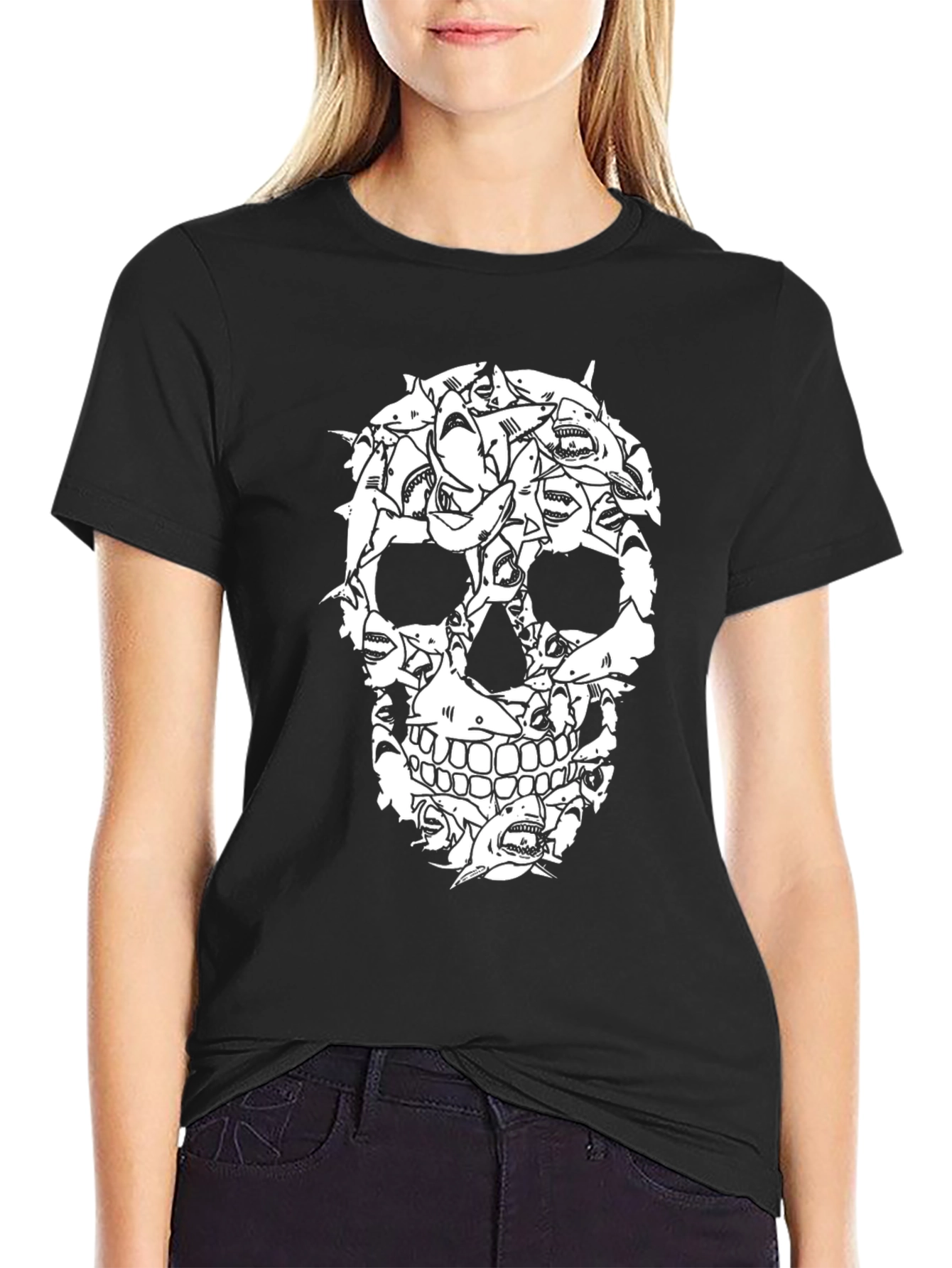 Black Shark Skull Graphic Tee - Unique Design view 2