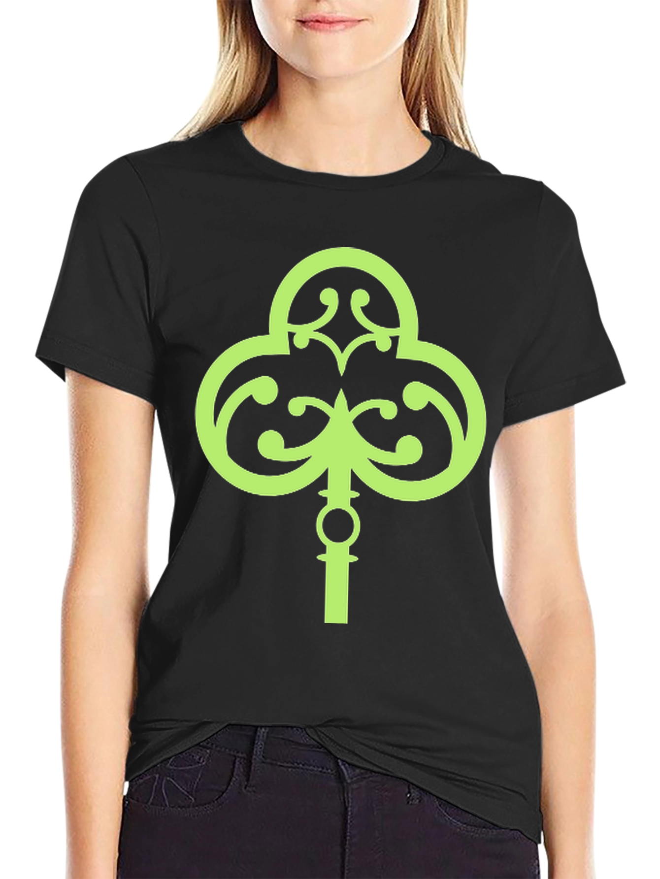 Black Lucky Green Shamrock Key T-Shirt view 2