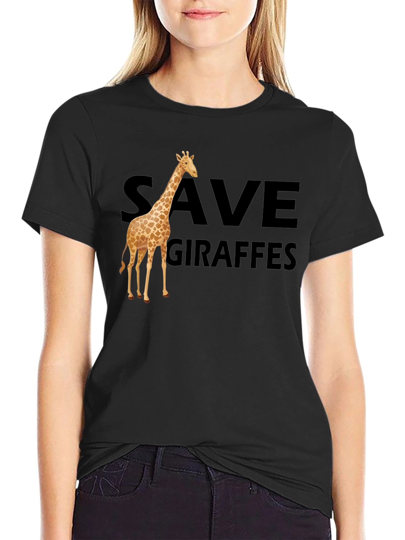 Black Save Giraffes T-Shirt - Animal Lover Tee view 2