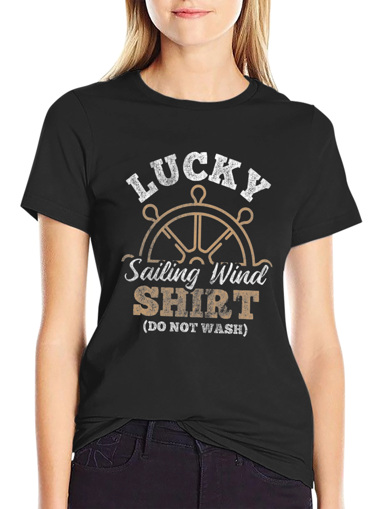 Black Lucky Sailing Wind Shirt - Novelty Graphic Tee view 2