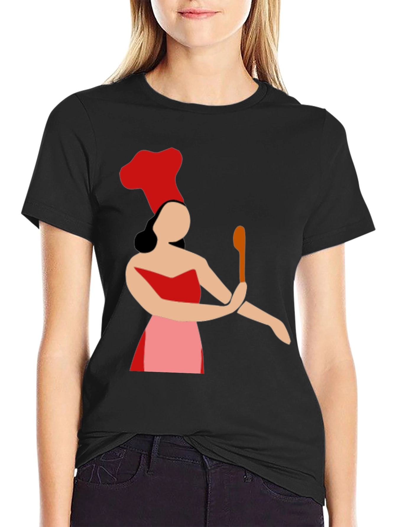 Black Chef Woman Graphic Tee - Novelty Cook T-Shirt view 2