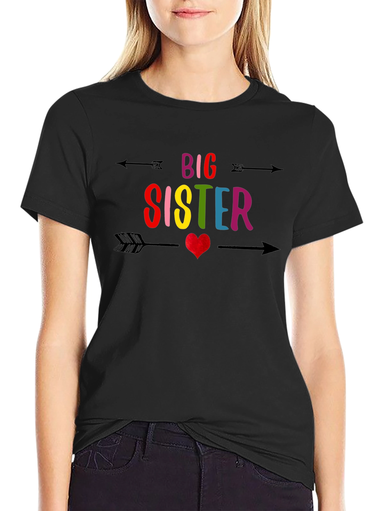 Black Big Sister Arrow Heart Tee view 2
