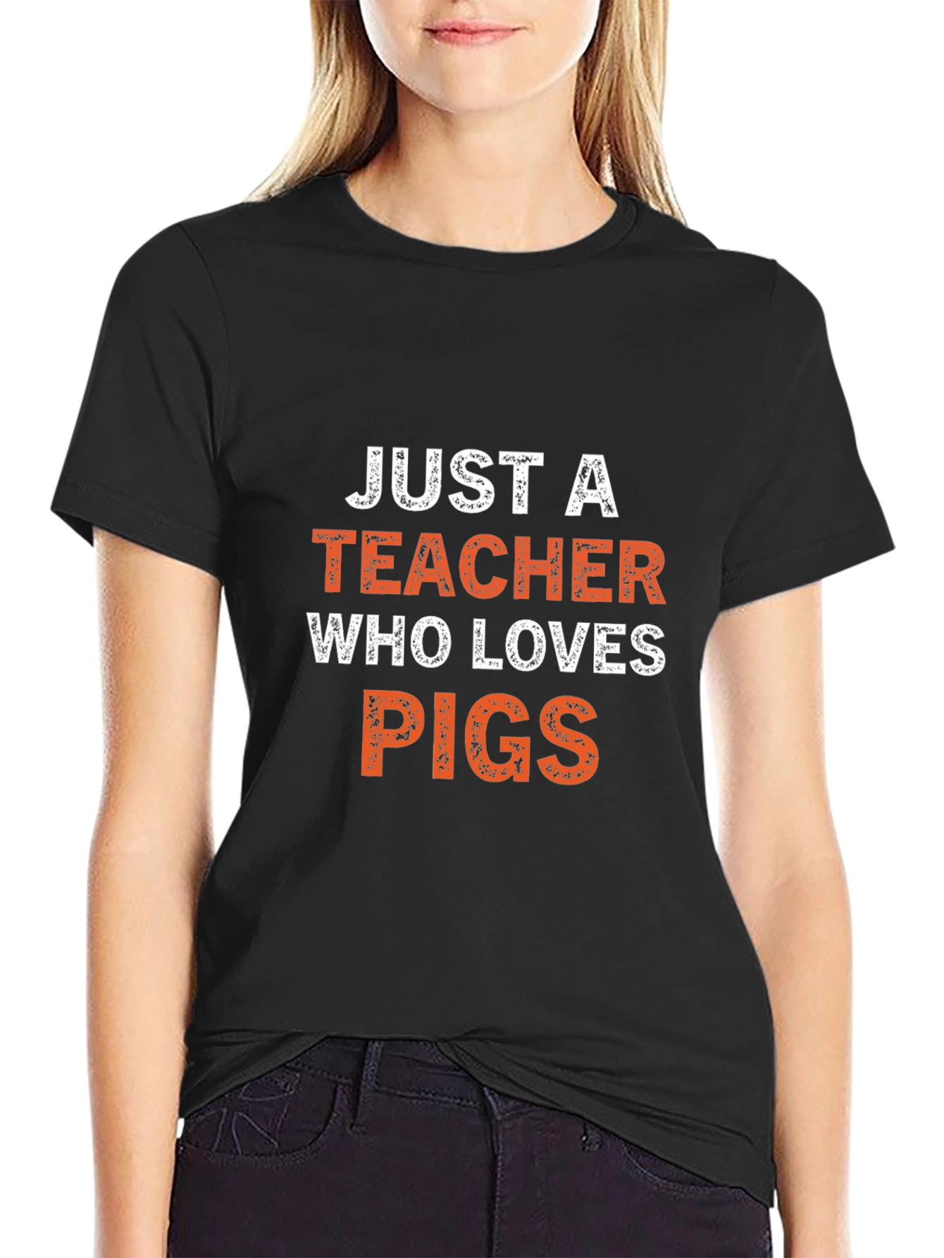 Black Teacher Loves Pigs Graphic Tee view 2