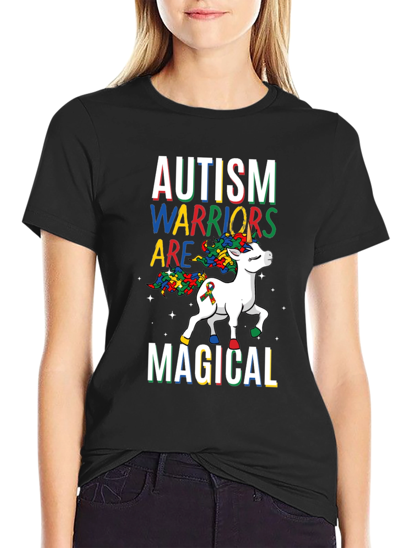 Black Autism Warriors Magical Unicorn T-Shirt view 2