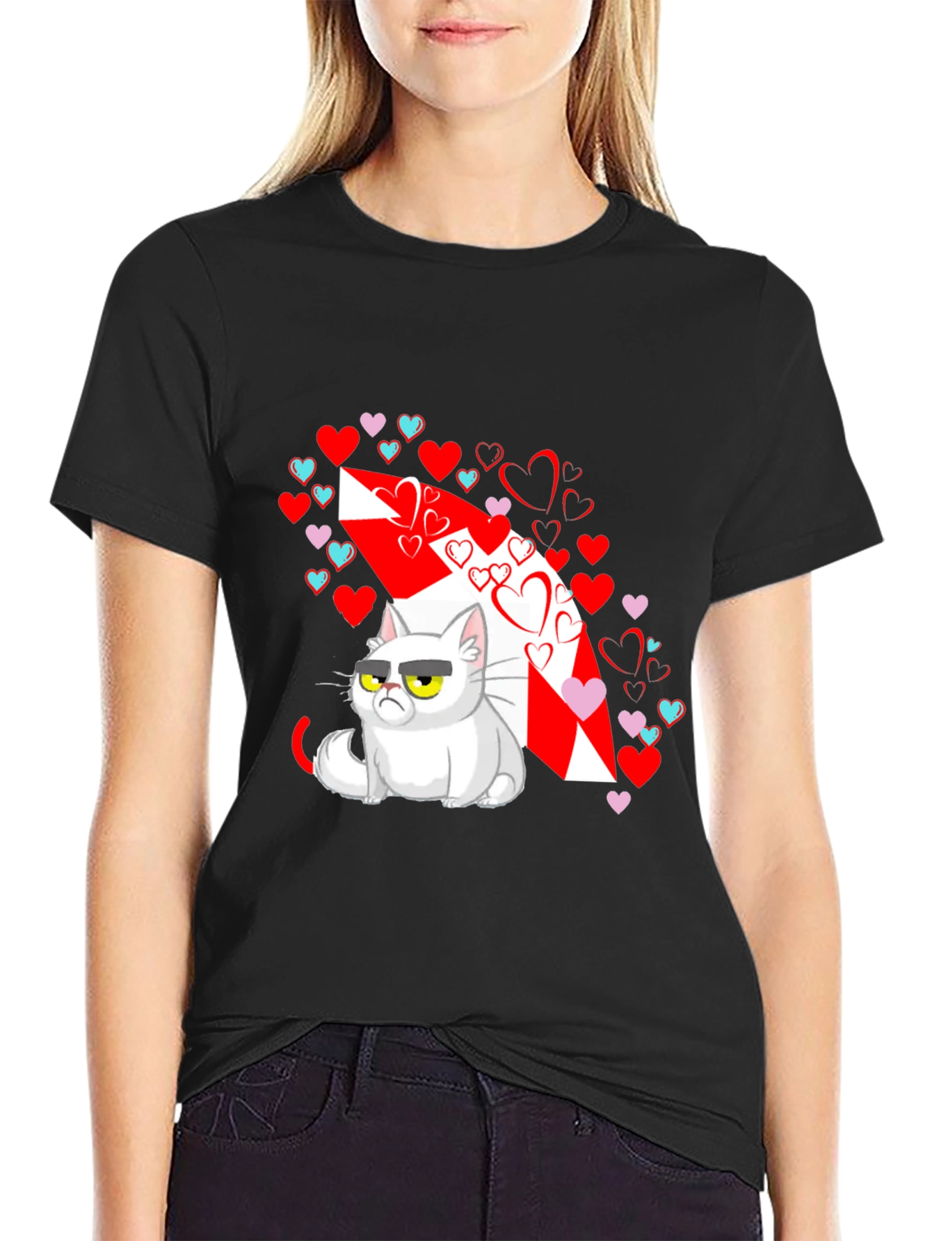 Black Grumpy Cat Valentines T-Shirt view 2