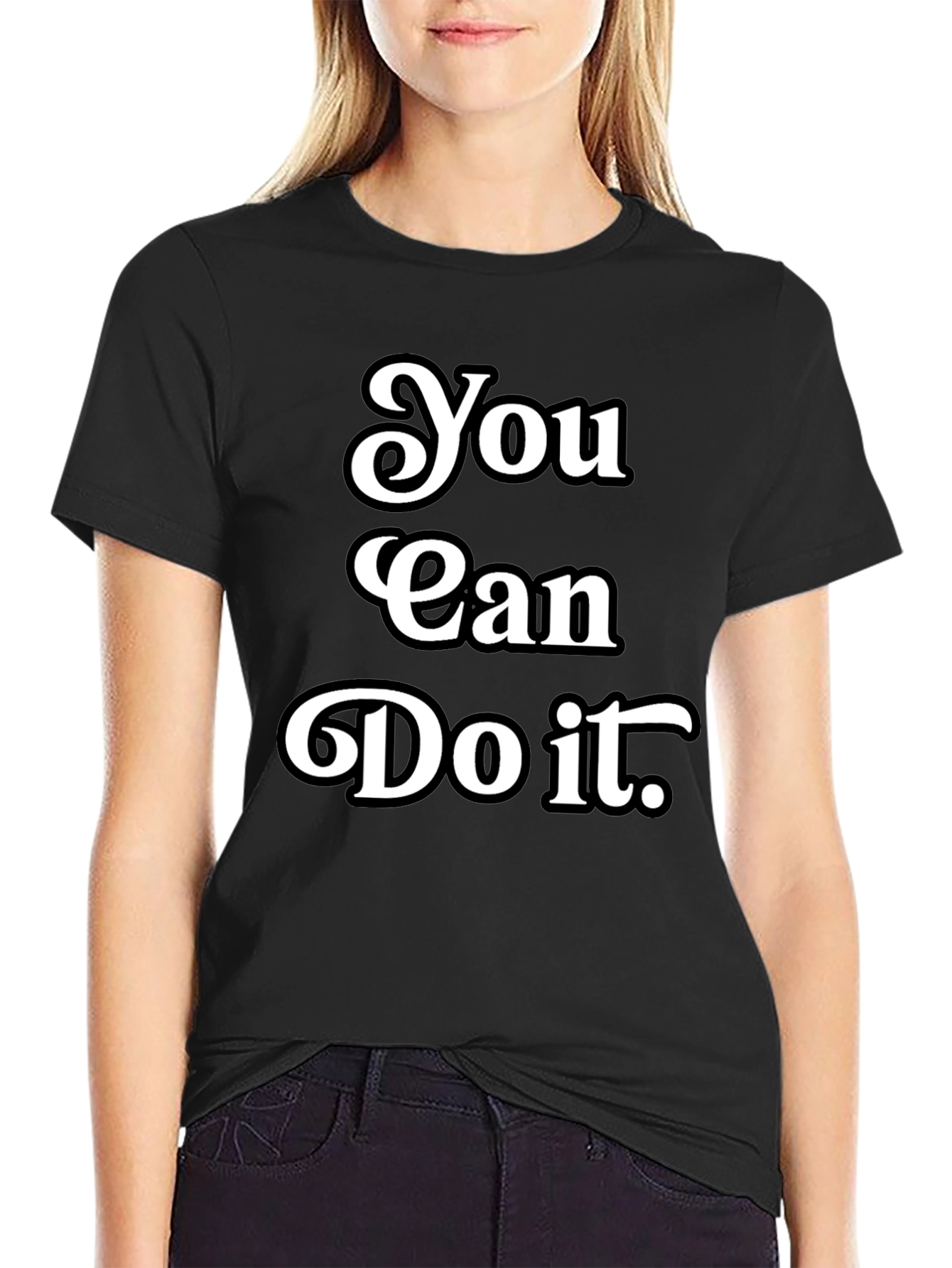 Black Motivational 'You Can Do It' Black T-Shirt view 2