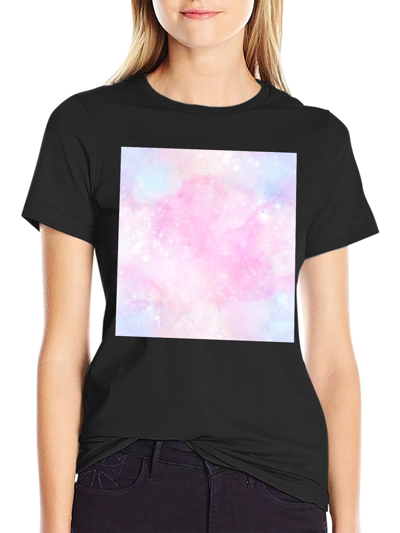 Black Galaxy Print Black T-Shirt view 2