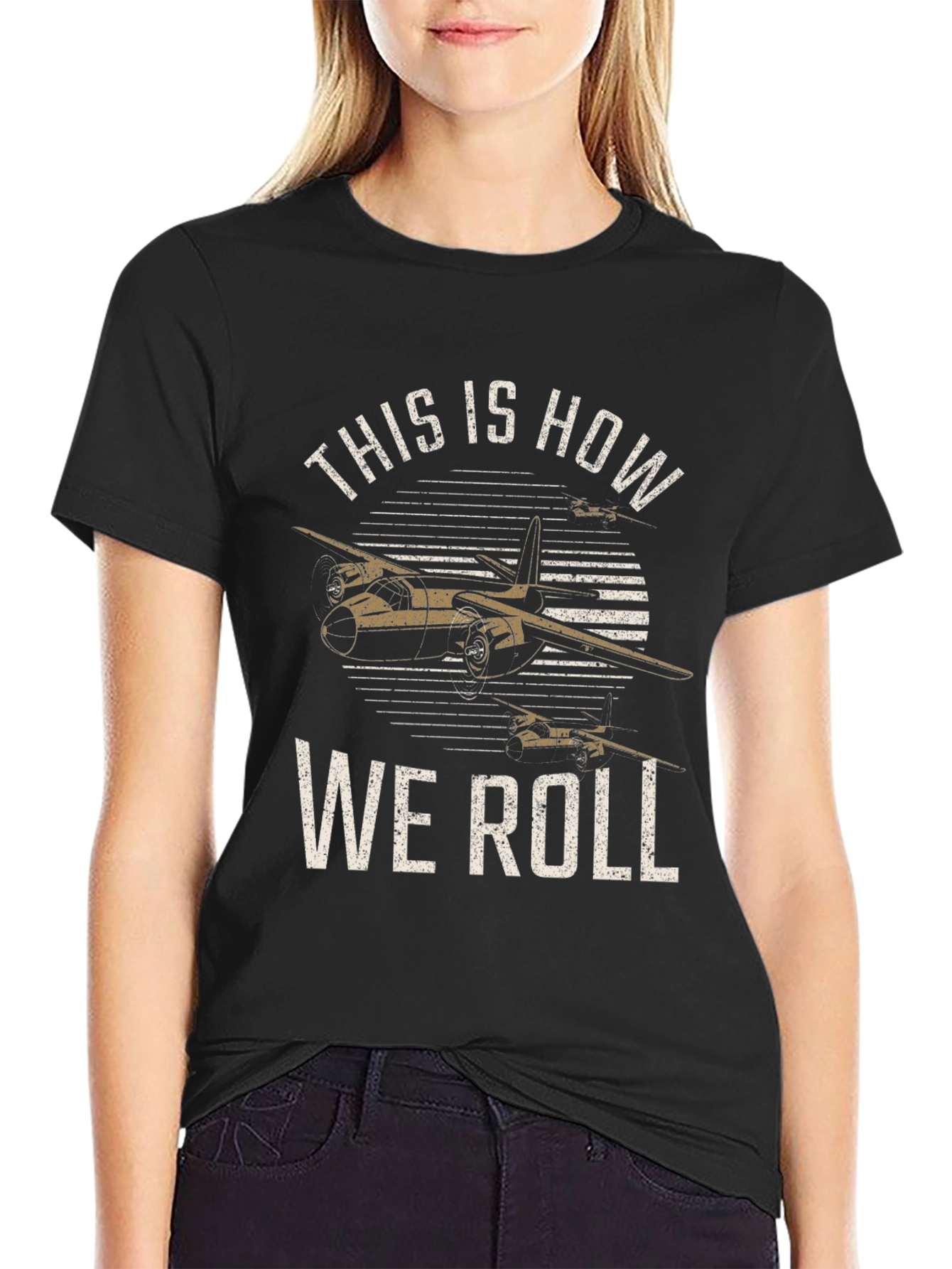 Black Vintage Airplane Graphic Tee - This Is How We Roll view 2