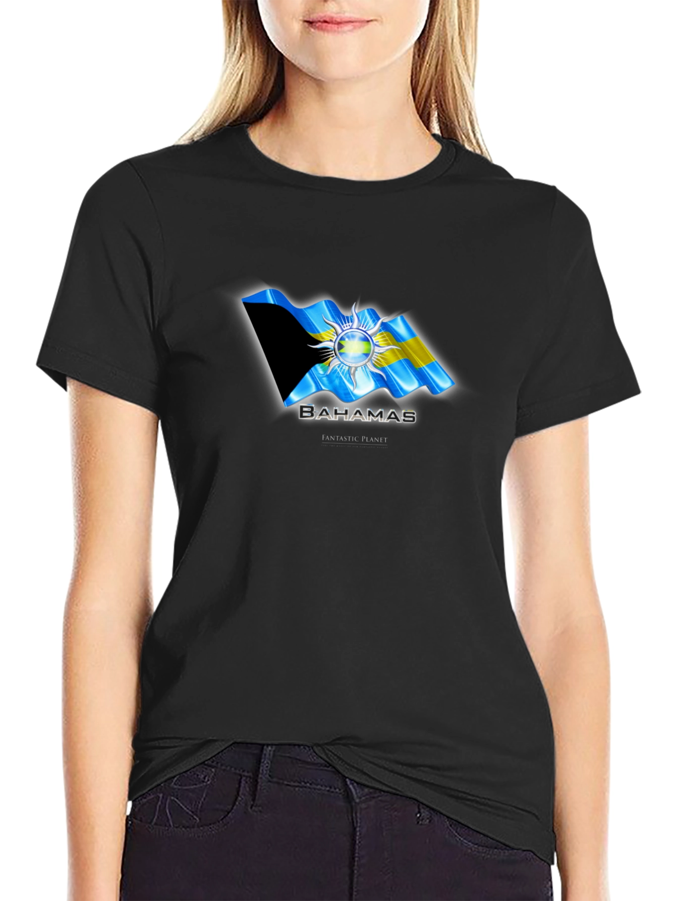 Black Bahamas Flag Graphic T-Shirt | Stylish Island Pride view 2