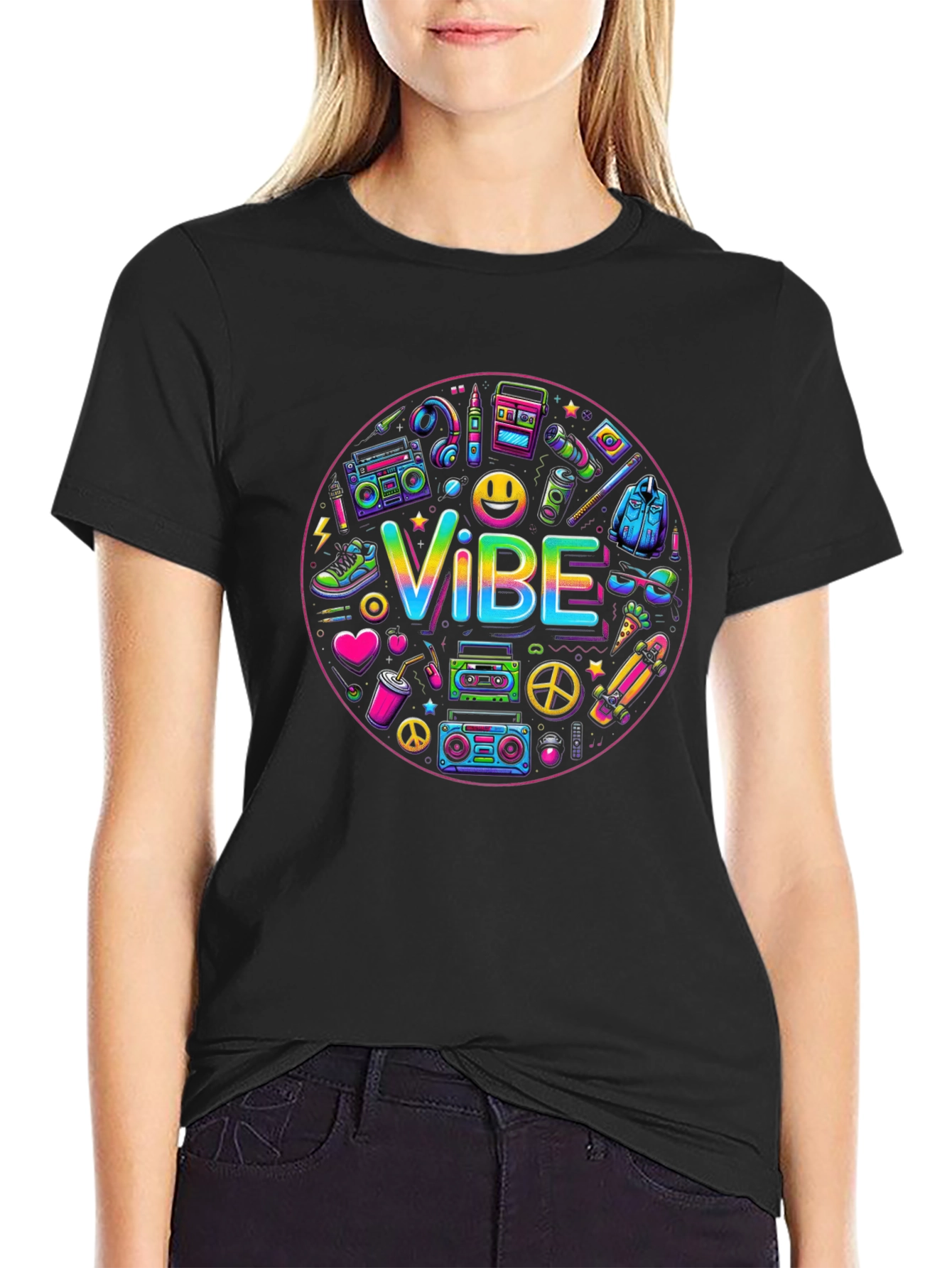 Black Retro Vibe Graphic T-Shirt - Black view 2