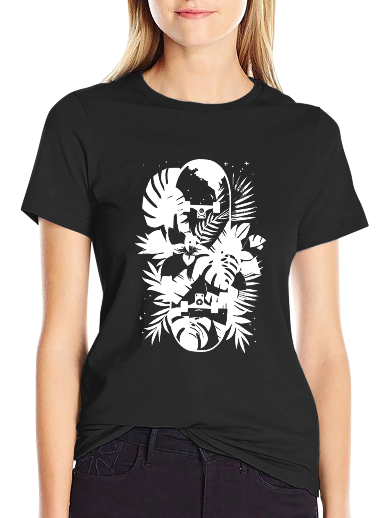 Black Tropical Skateboard Graphic T-Shirt - Black view 2