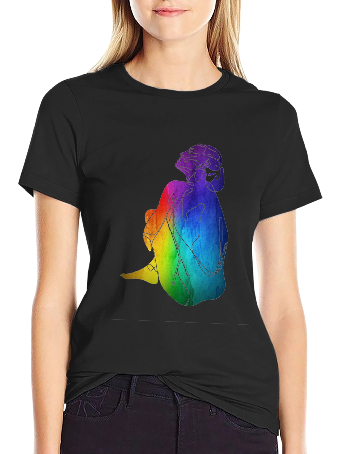 Black Rainbow Woman Graphic Black T-Shirt view 2