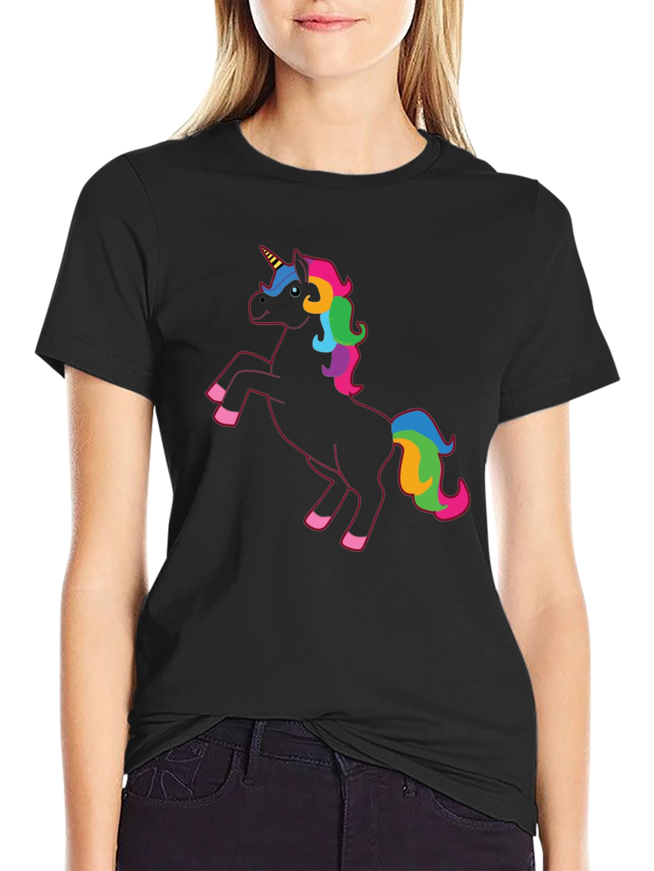 Black Black Unicorn Rainbow Mane T-Shirt view 2