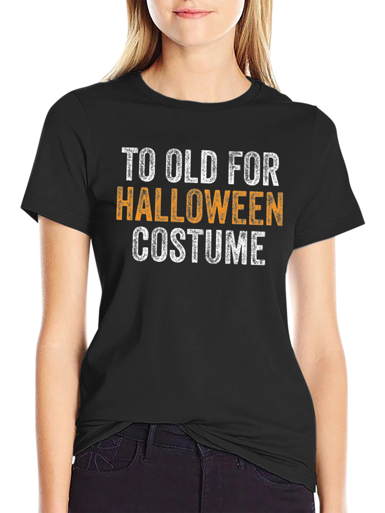 Black Funny Halloween T-Shirt - Too Old For Costume Tee view 2