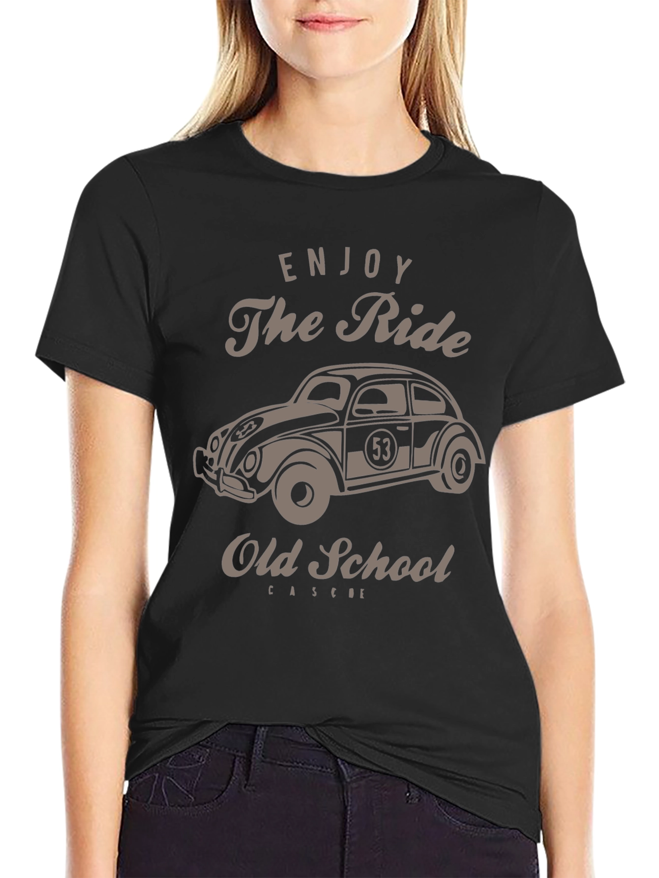 Black Enjoy The Ride Old School Car Graphic T-Shirt view 2