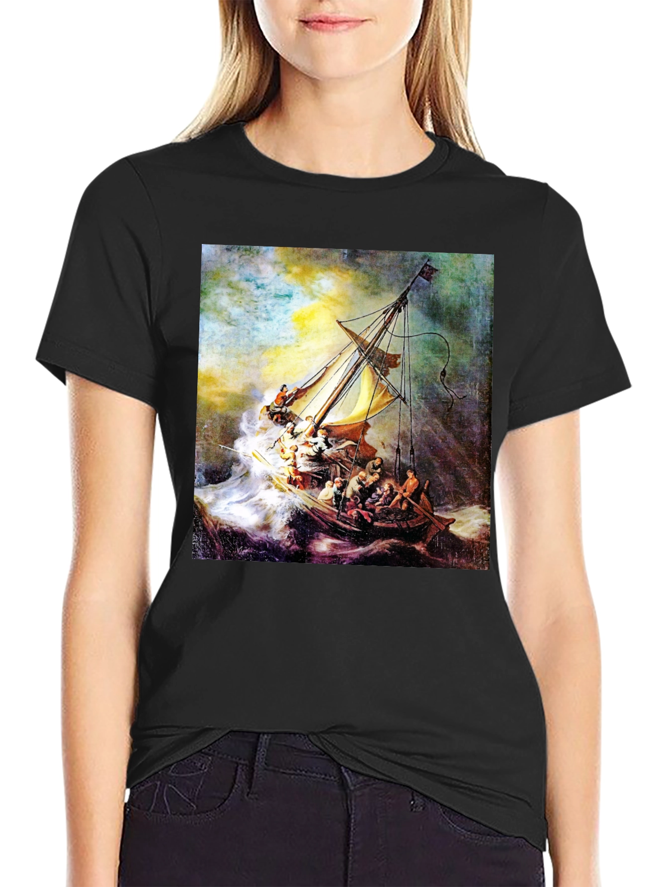 Black The Storm on the Sea of Galilee T-Shirt view 2