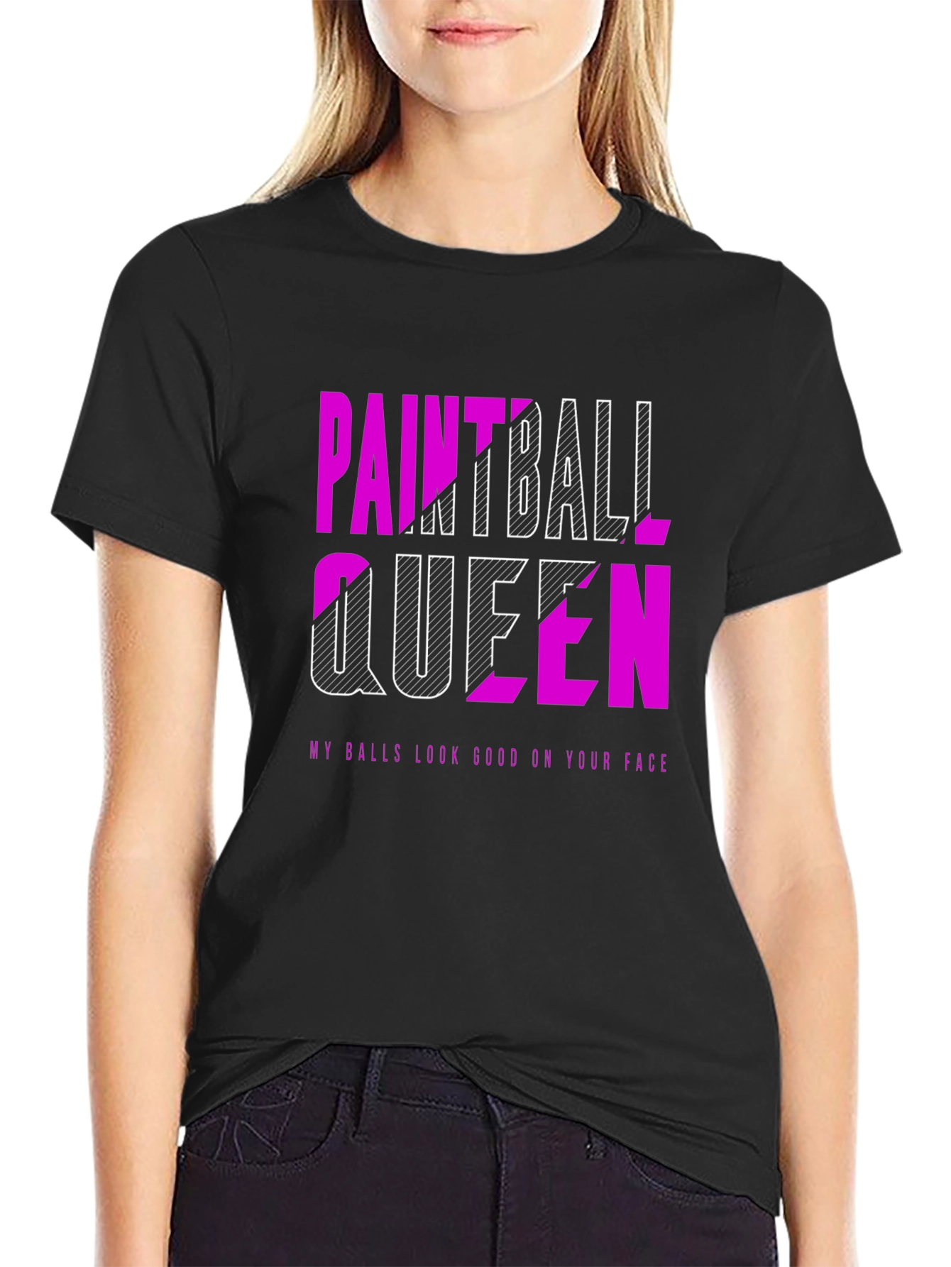 Black Paintball Queen T-Shirt - Funny Graphic Tee view 2
