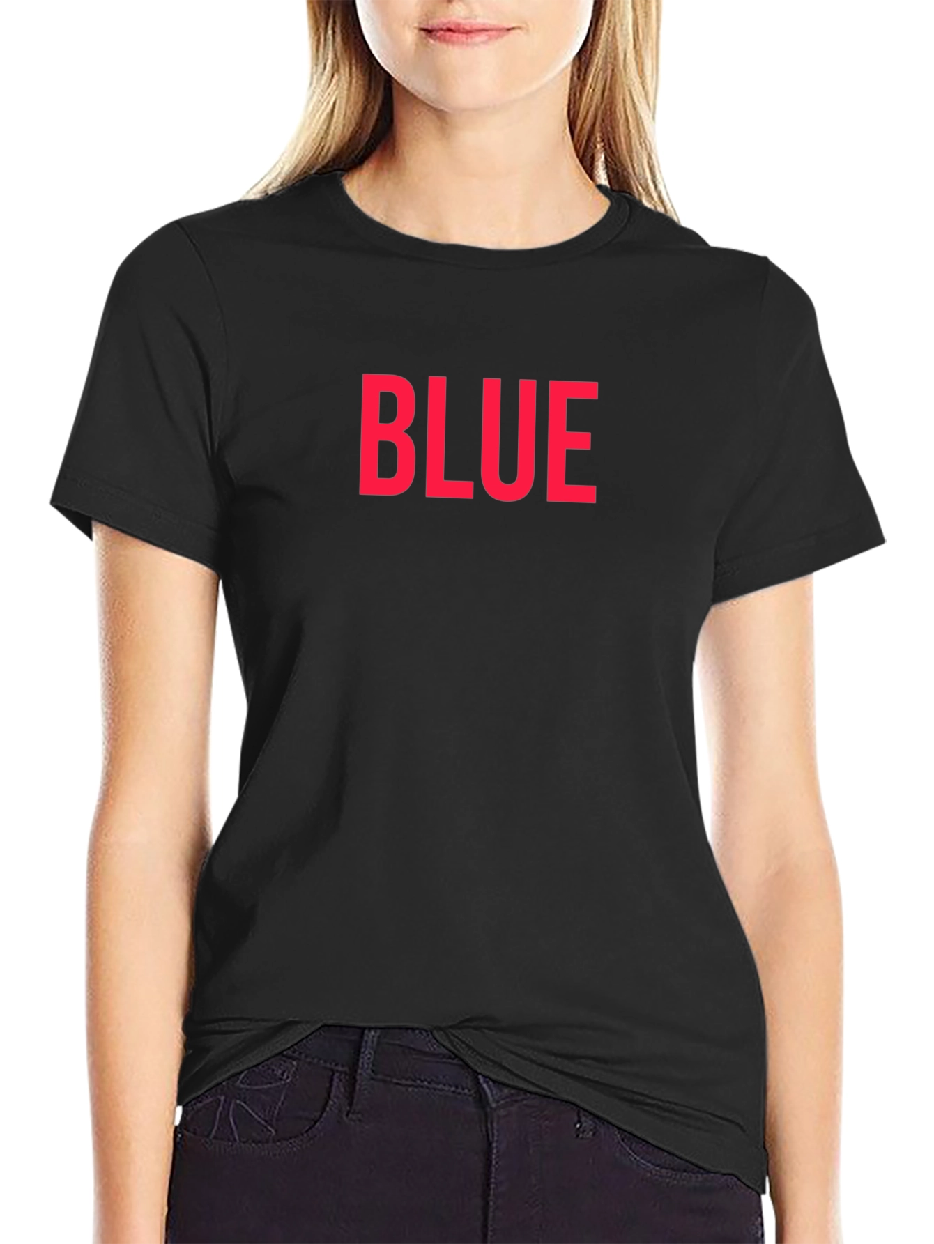Black BLUE Bold Text Graphic Black T-Shirt view 2