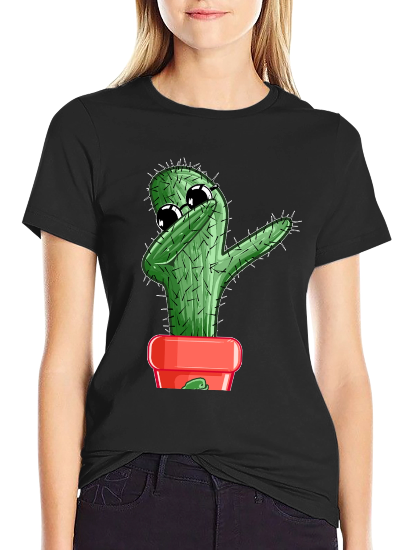 Black Dabbing Cactus Graphic T-Shirt view 2