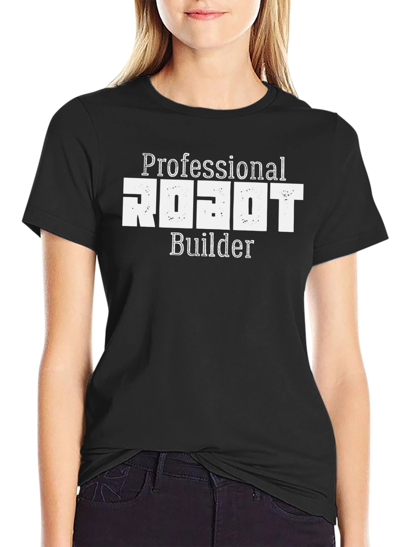 Black Professional Robot Builder Black T-Shirt view 2