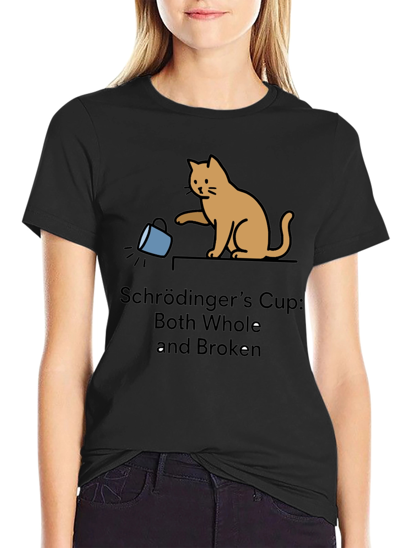 Black Schrödinger's Cup Funny Graphic Tee - Cat Lover view 2