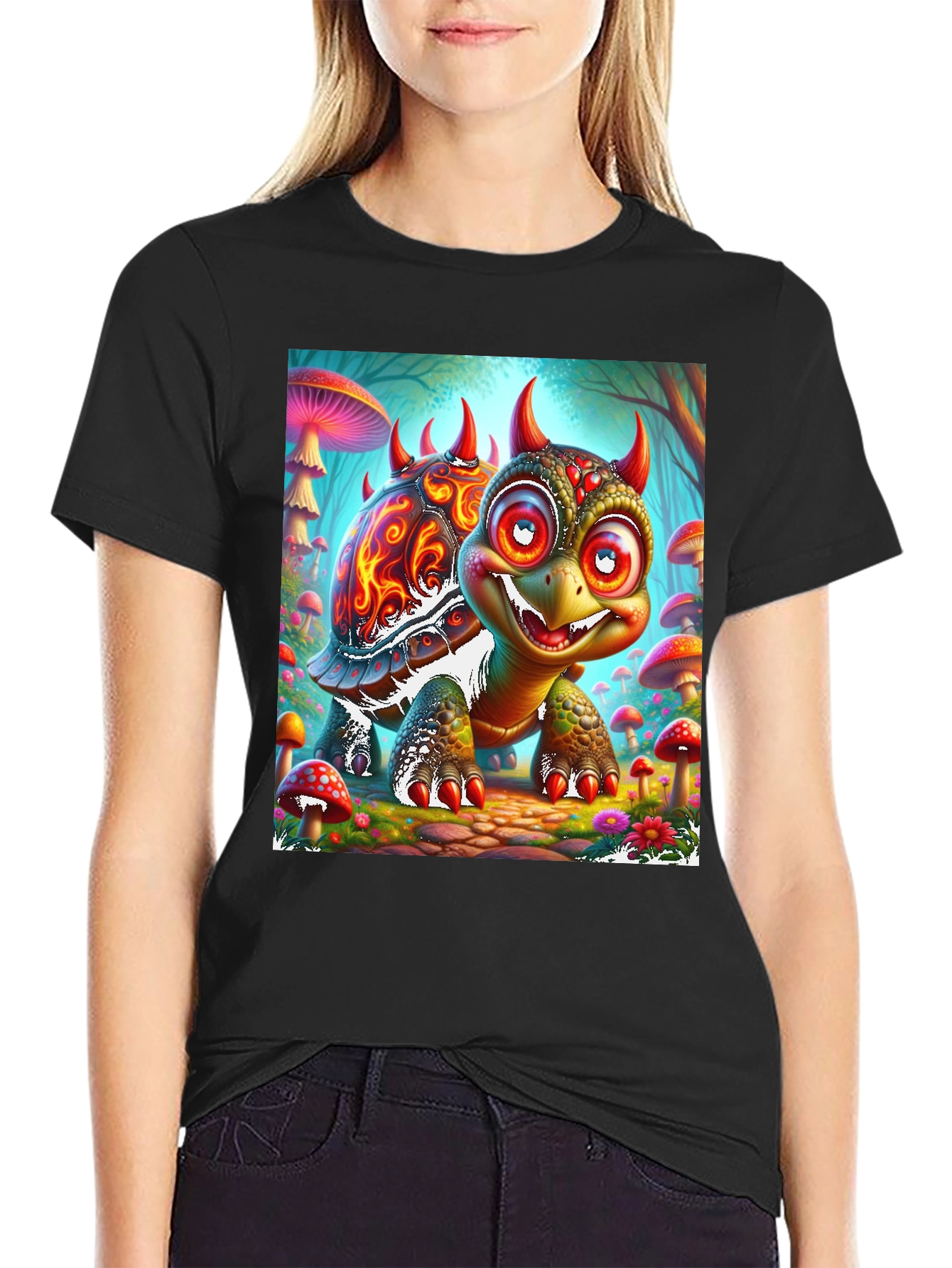 Black Turtle Devil Cartoon Graphic Tee view 2